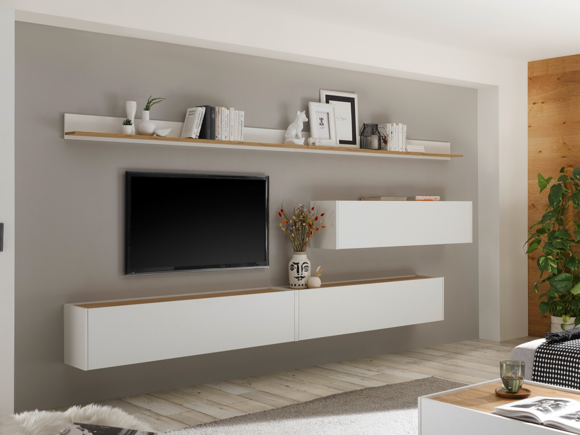 Parete attrezzata Elbsori 142 (Bianco + Quercia di Wotan)