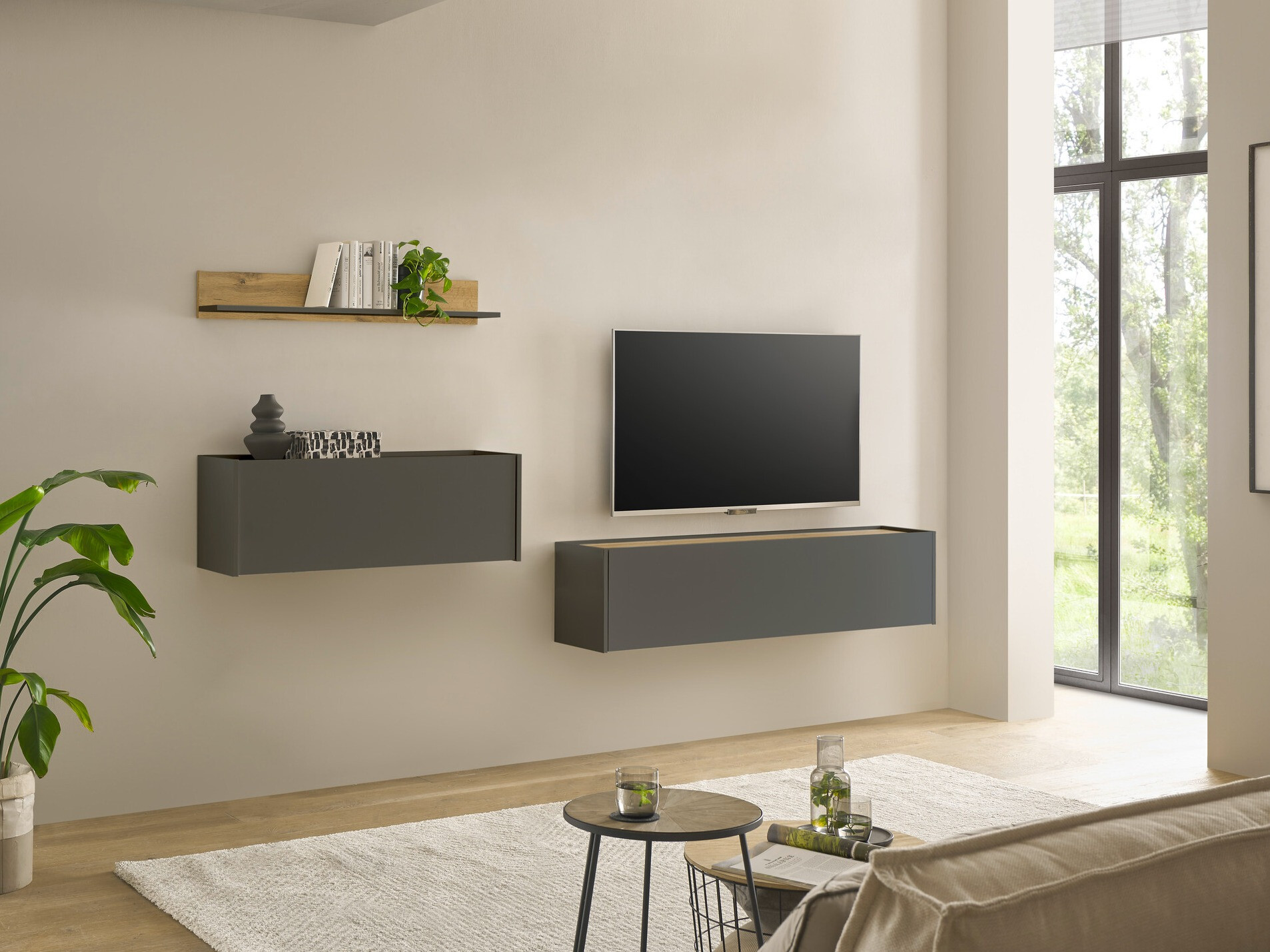 Parete attrezzata Elbsori 143 (Antracite + Quercia di Wotan)