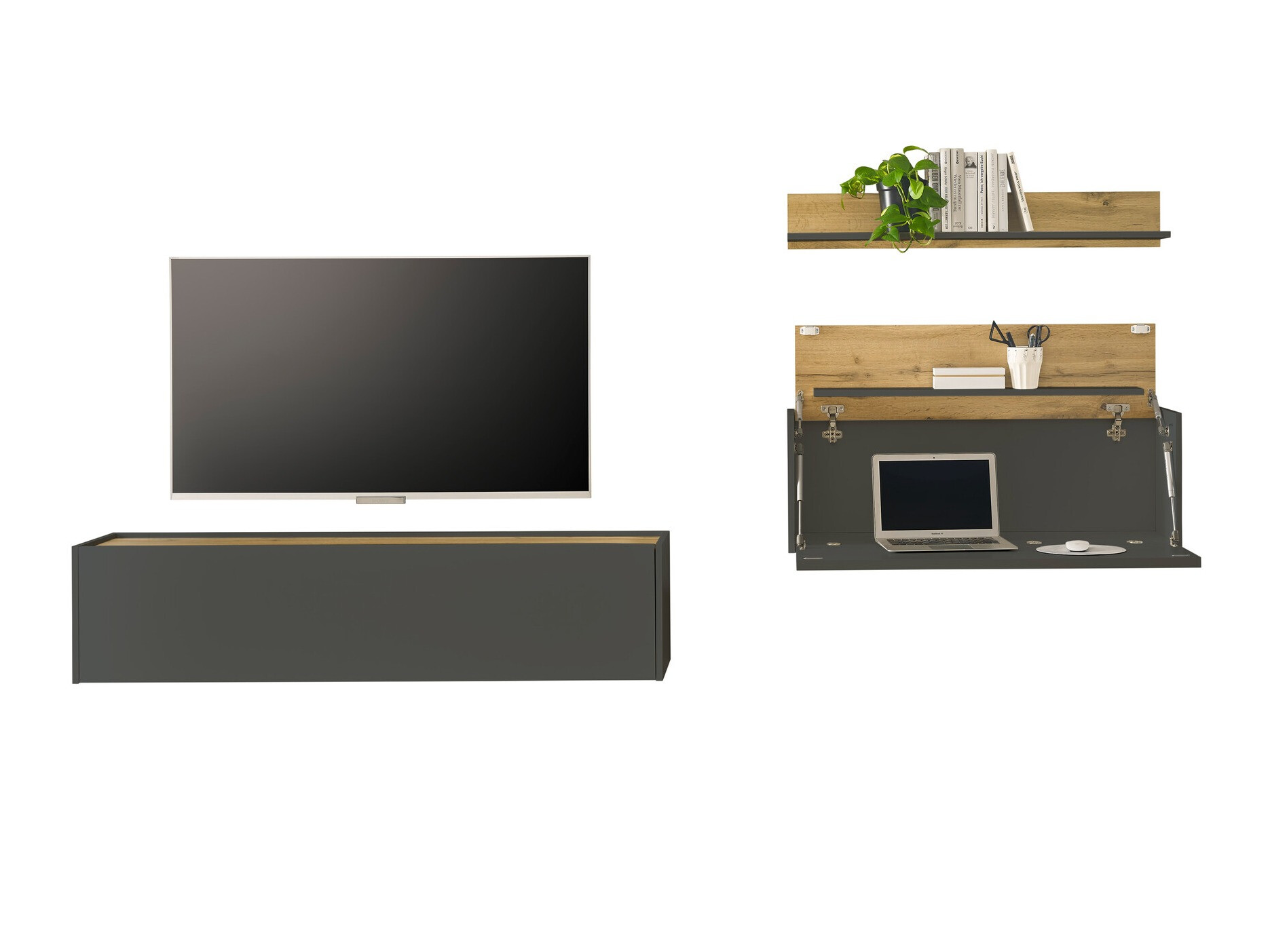 Parete attrezzata Elbsori 143 (Antracite + Quercia di Wotan)