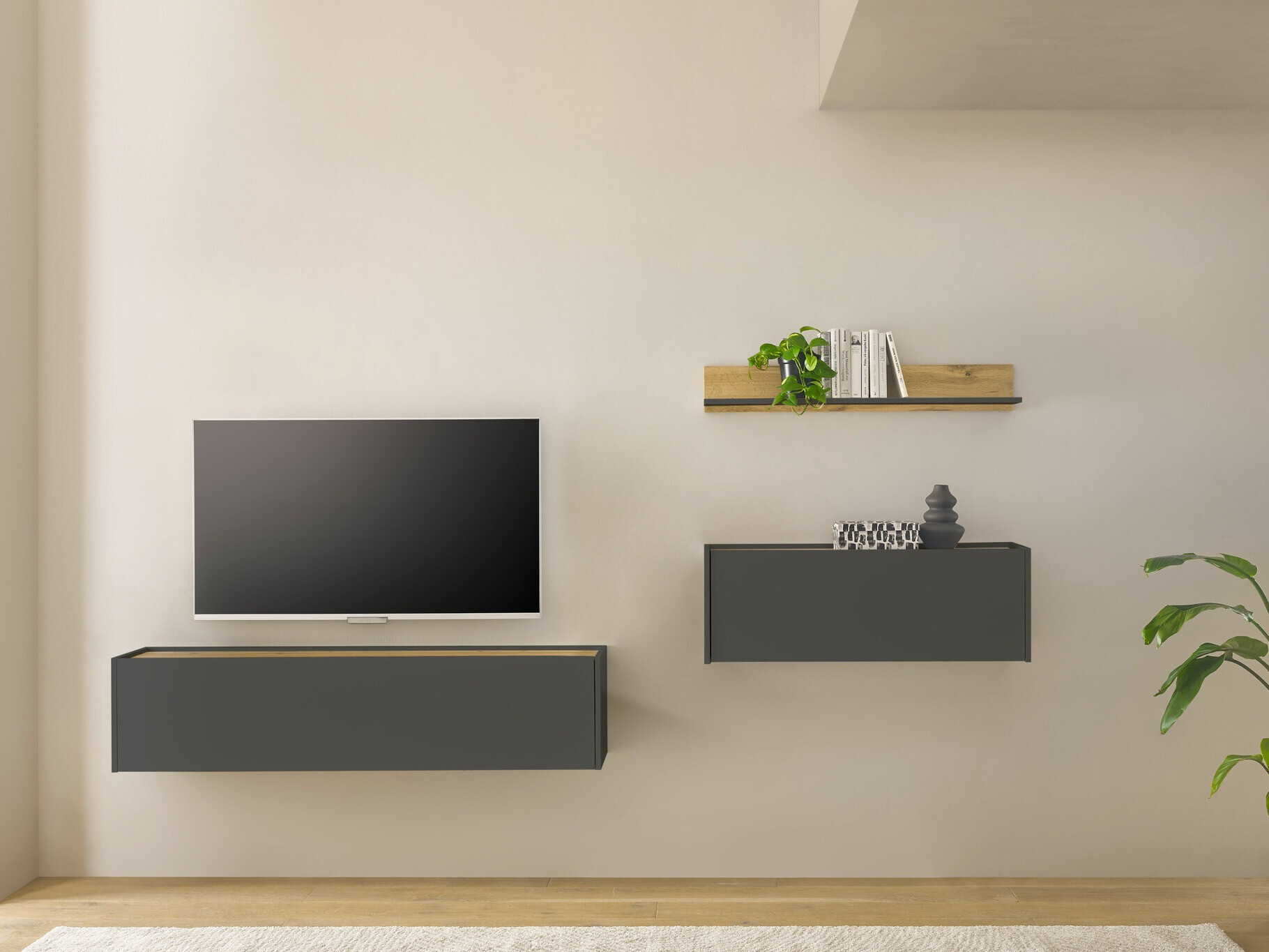 Parete attrezzata Elbsori 143 (Antracite + Quercia di Wotan)