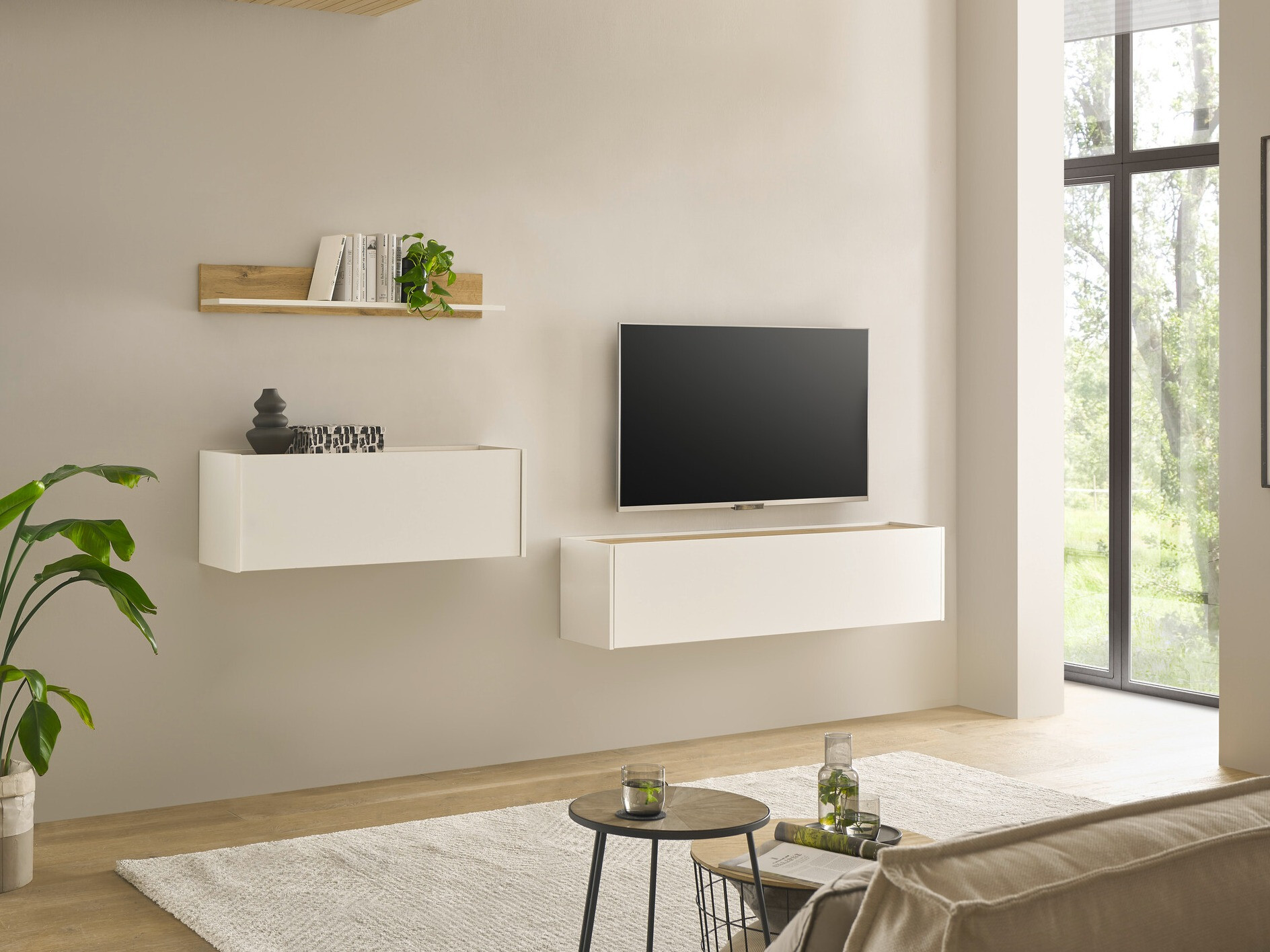 Parete attrezzata Elbsori 143 (Bianco + Quercia di Wotan)