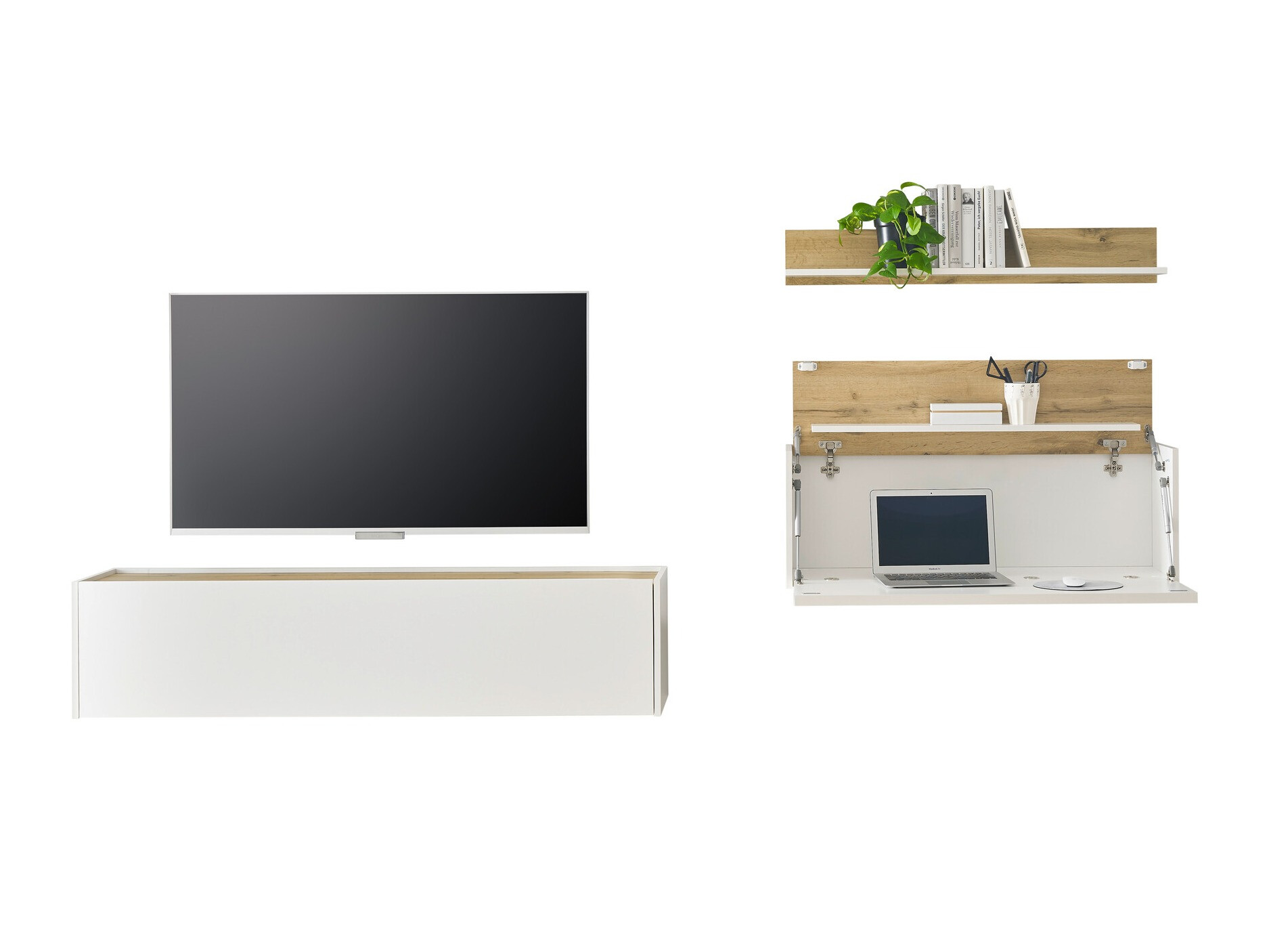 Parete attrezzata Elbsori 143 (Bianco + Quercia di Wotan)