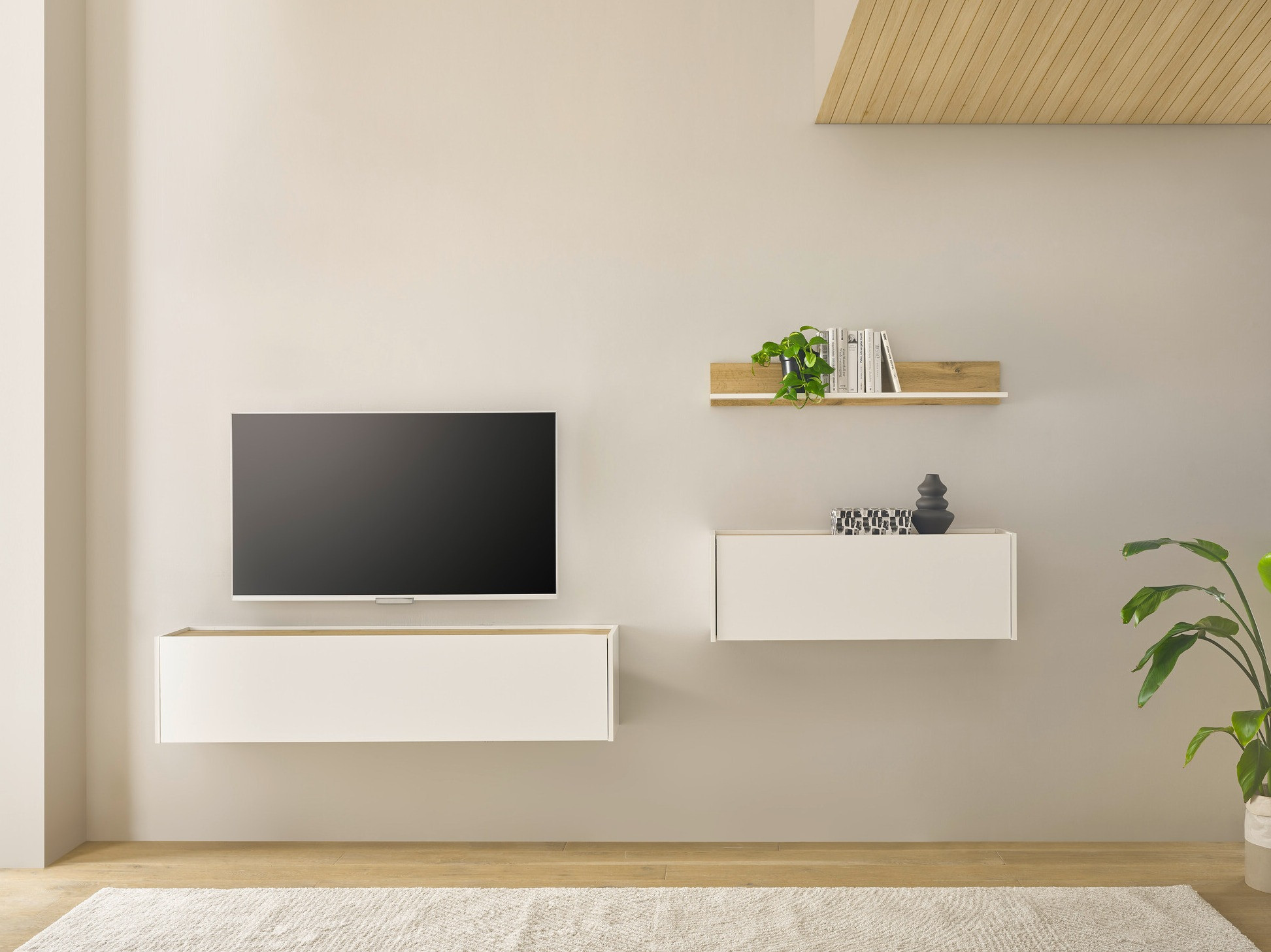 Parete attrezzata Elbsori 143 (Bianco + Quercia di Wotan)