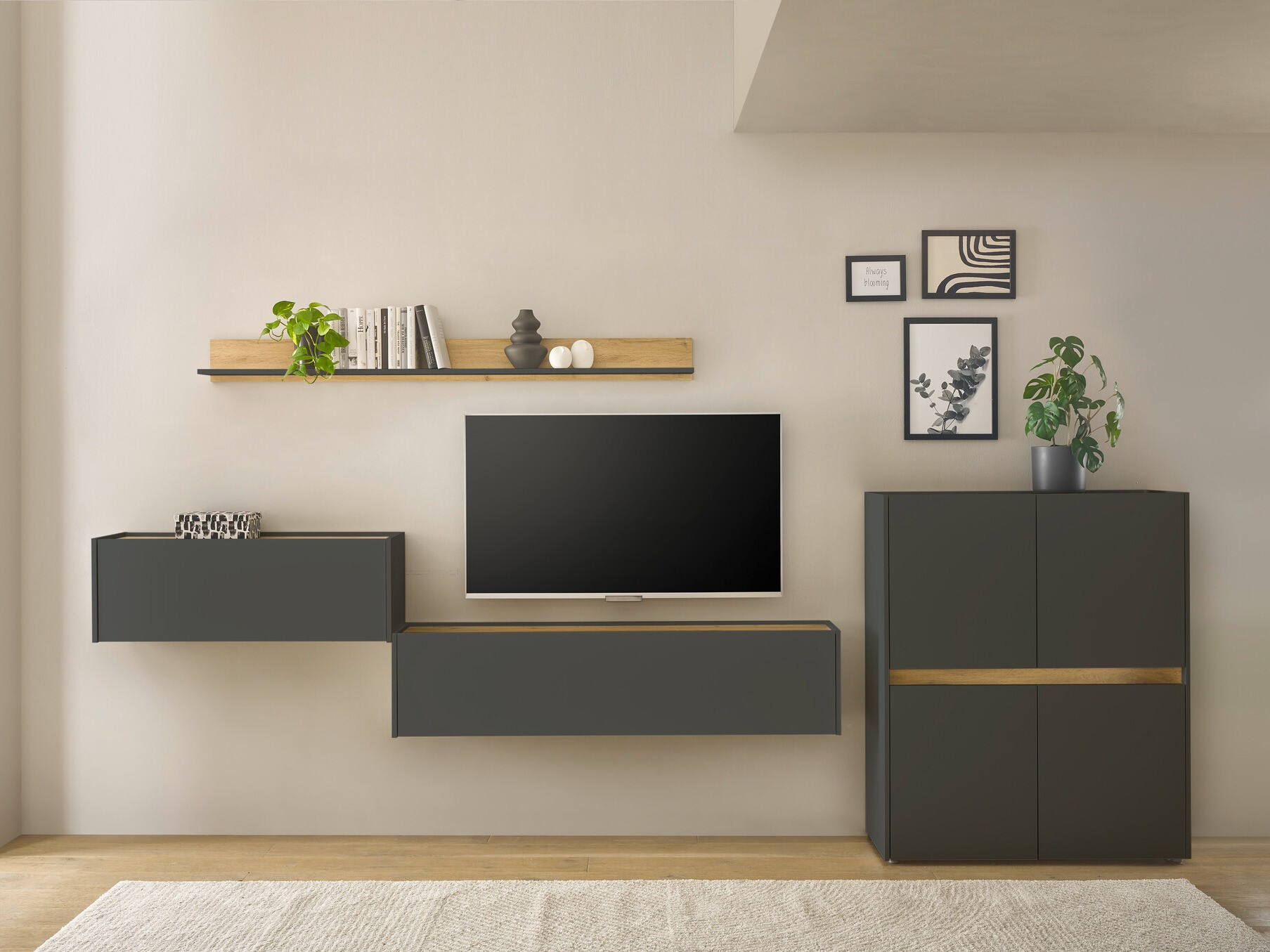 Parete attrezzata Elbsori 144 (Antracite + Quercia di Wotan)