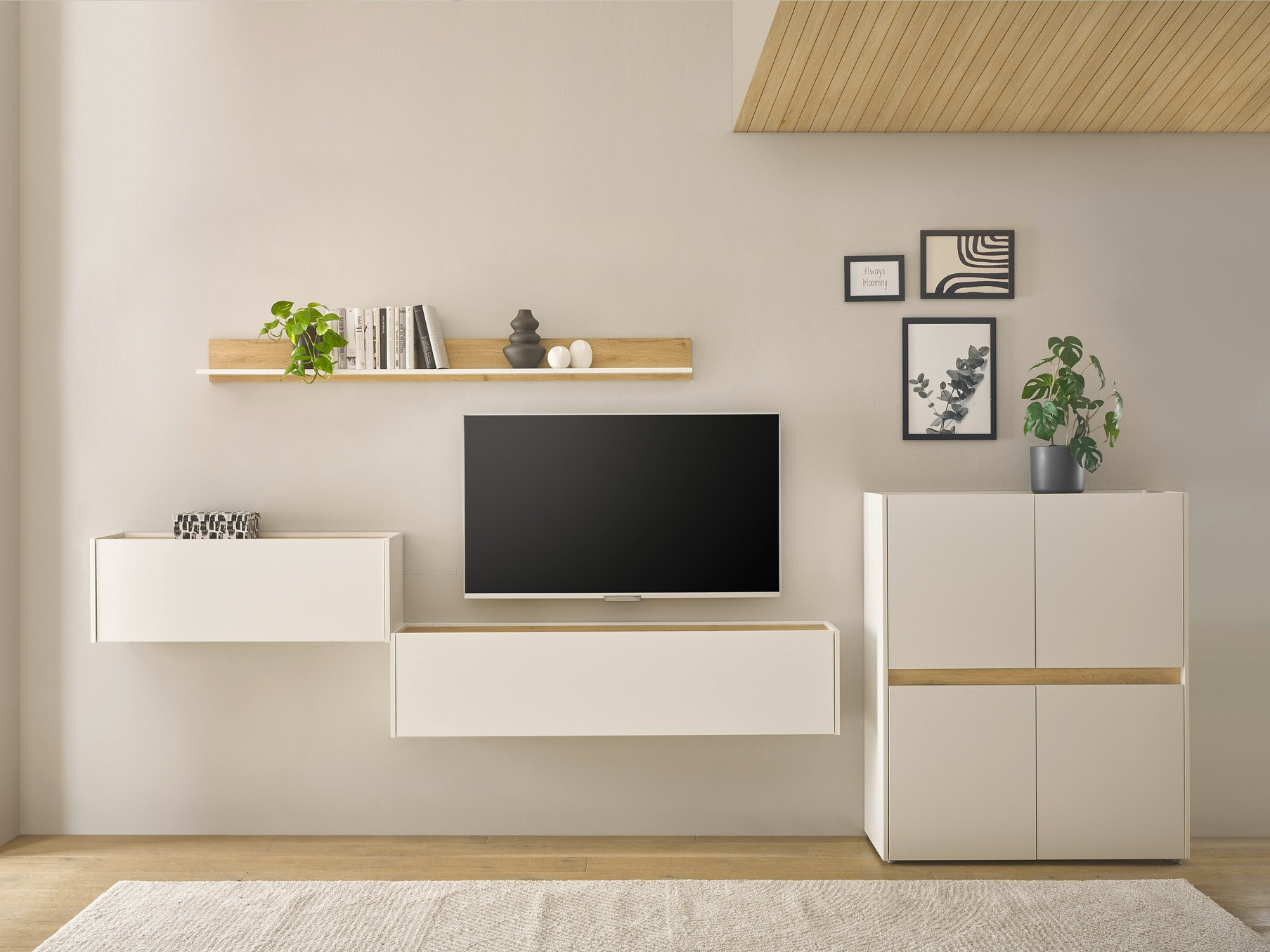 Parete attrezzata Elbsori 144 (Bianco + Quercia di Wotan)