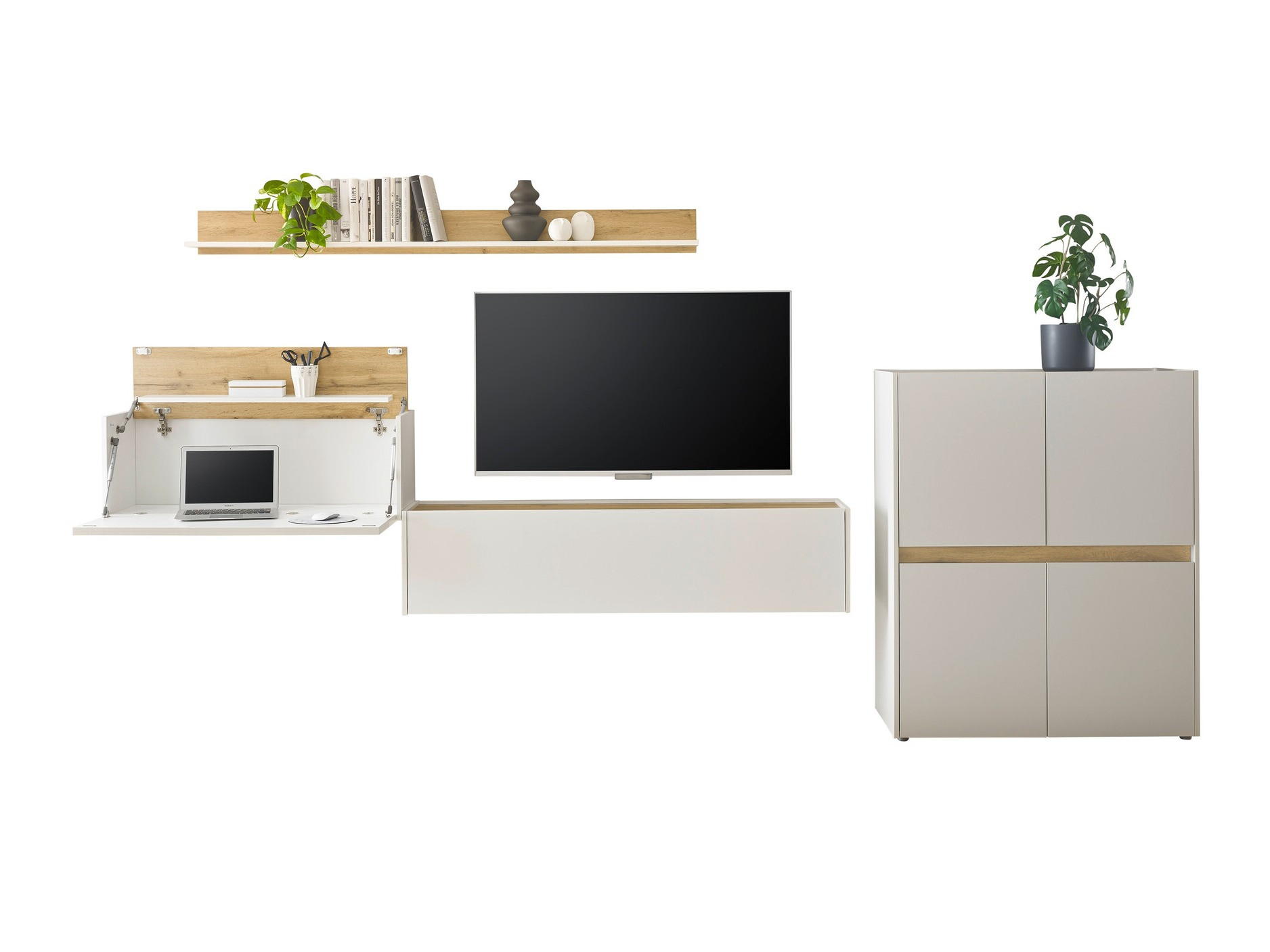 Parete attrezzata Elbsori 144 (Bianco + Quercia di Wotan)