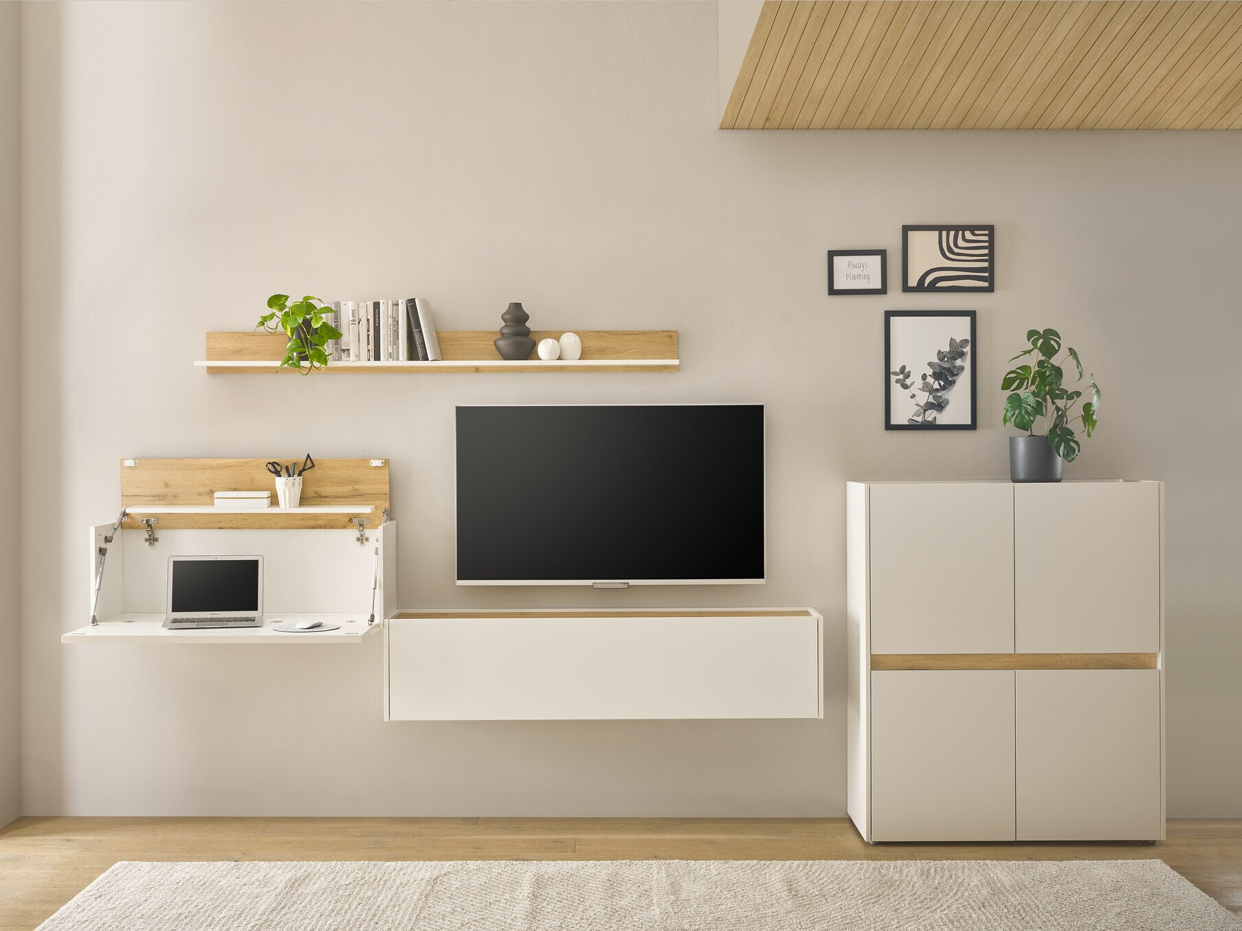 Parete attrezzata Elbsori 144 (Bianco + Quercia di Wotan)