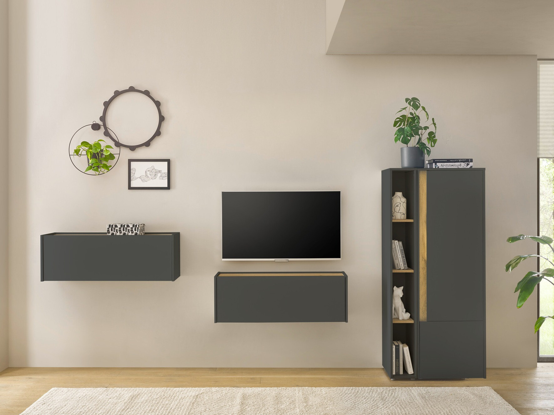 Parete attrezzata Elbsori 146 (Antracite + Quercia di Wotan)