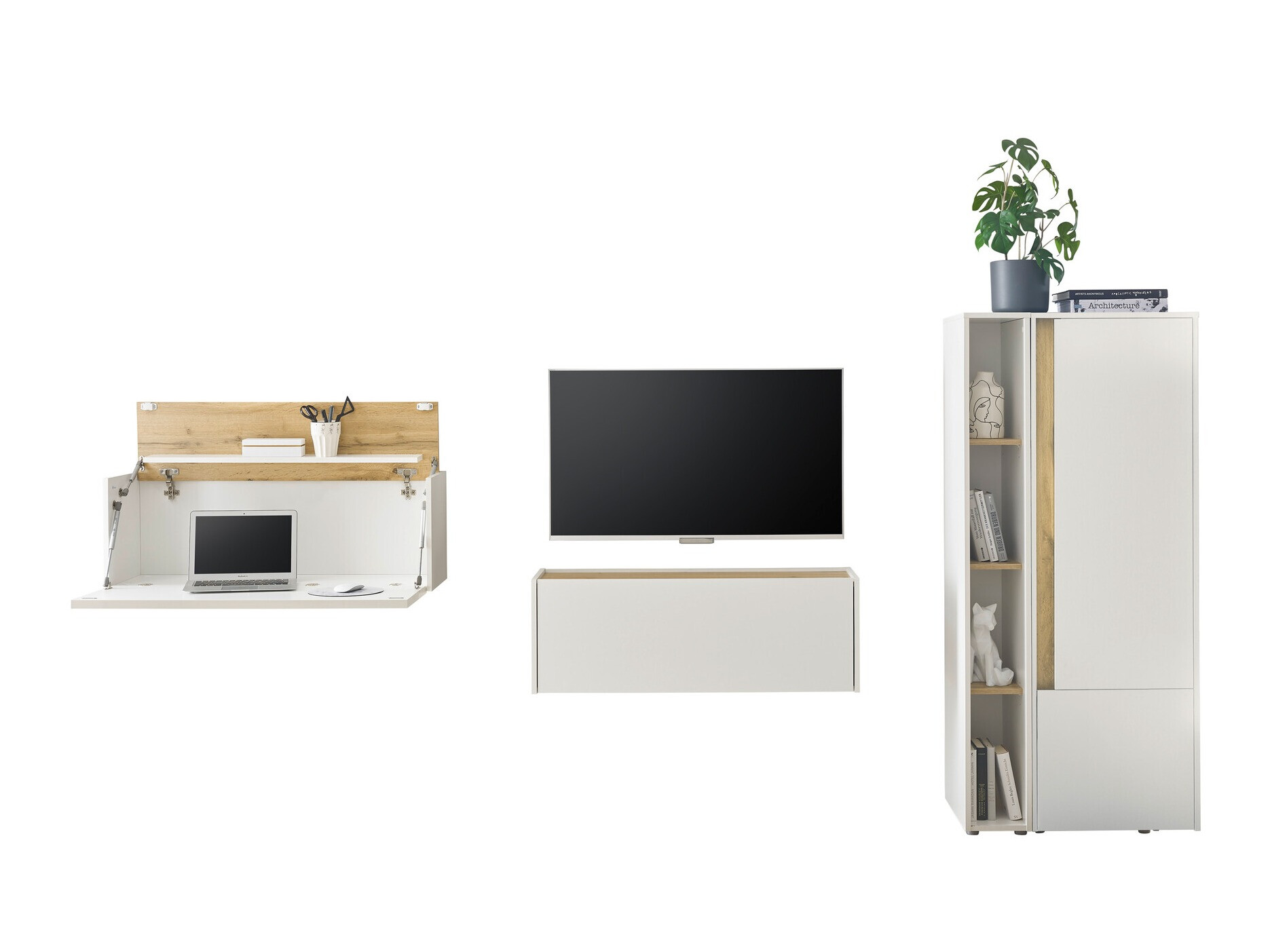 Parete attrezzata Elbsori 146 (Bianco + Quercia di Wotan)