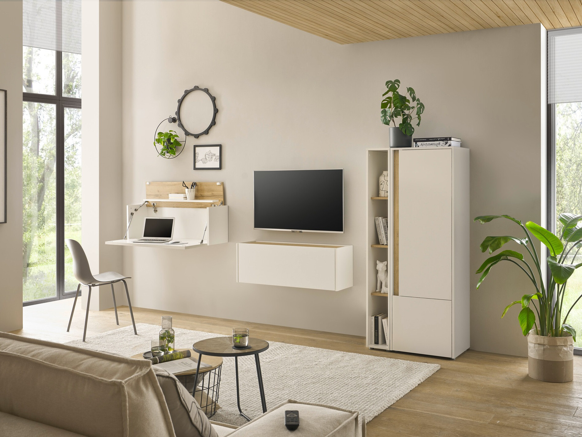 Parete attrezzata Elbsori 146 (Bianco + Quercia di Wotan)