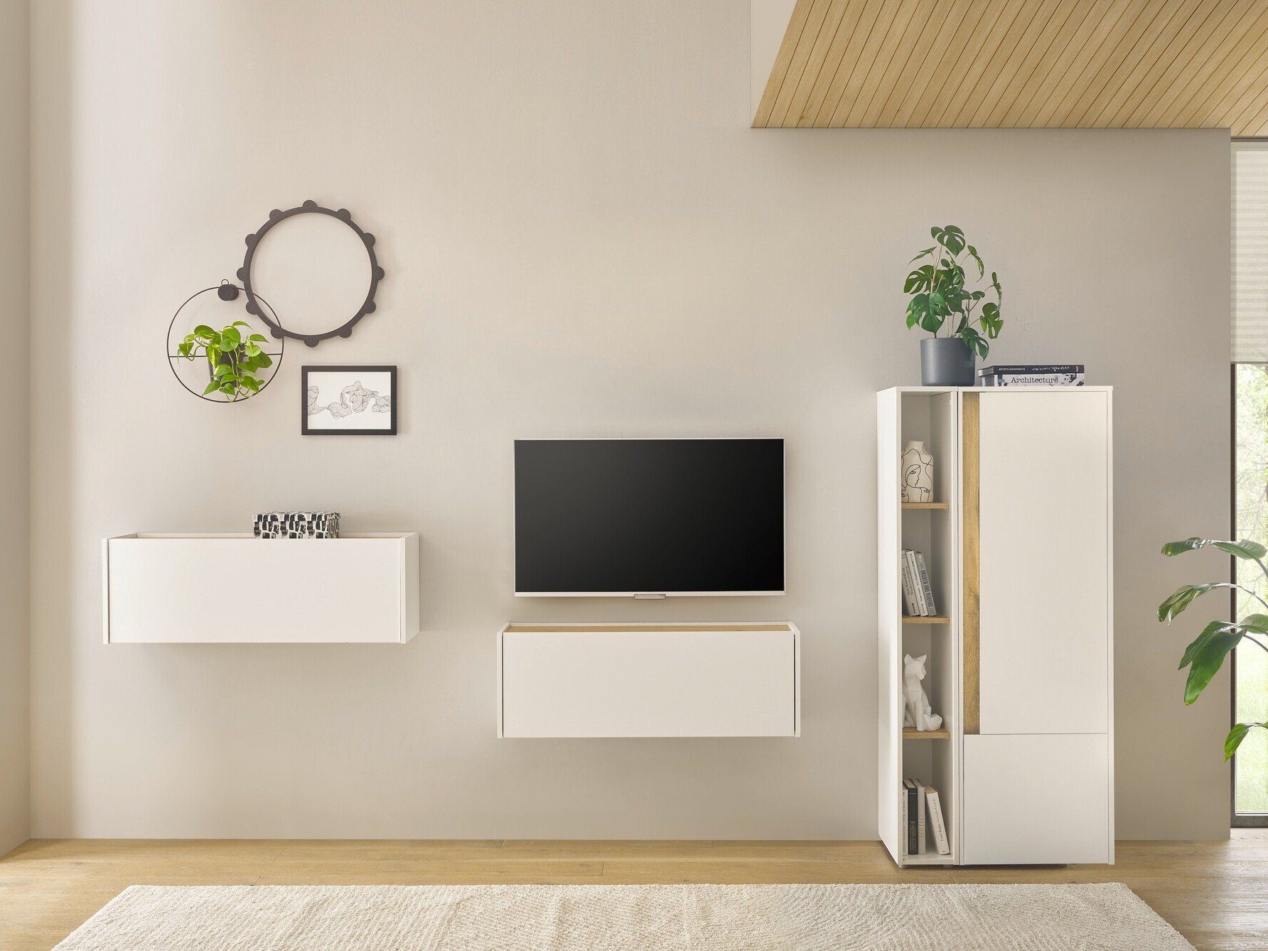 Parete attrezzata Elbsori 146 (Bianco + Quercia di Wotan)