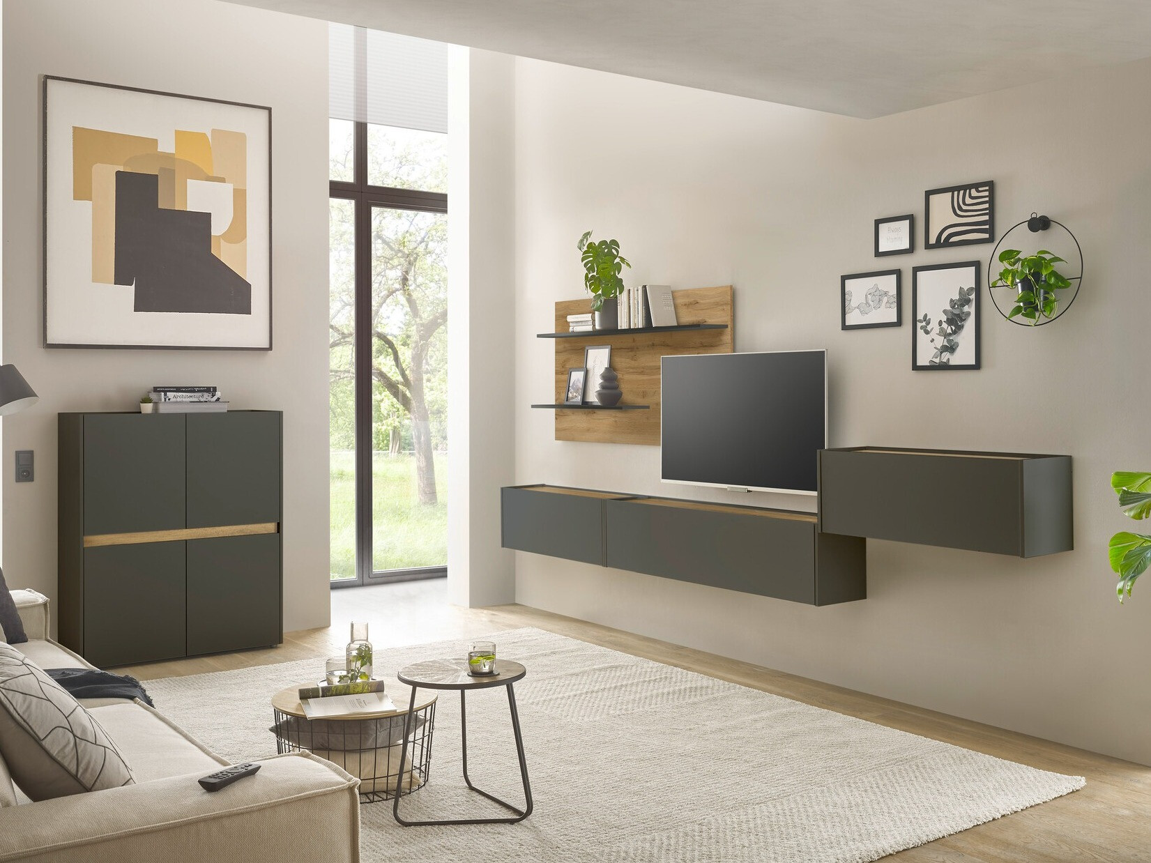 Parete attrezzata Elbsori 147 (Antracite + Quercia di Wotan)