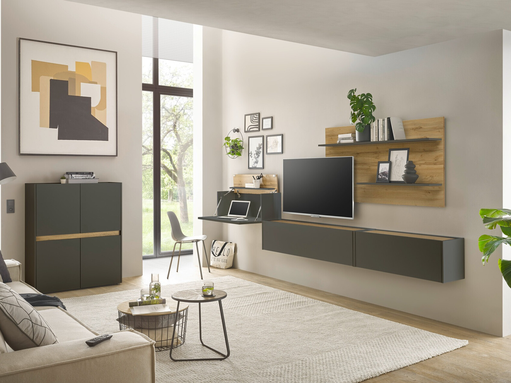 Parete attrezzata Elbsori 147 (Antracite + Quercia di Wotan)