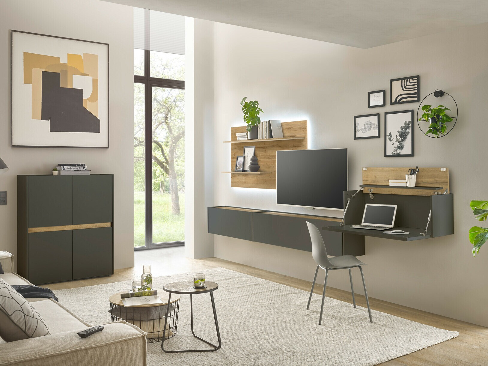 Parete attrezzata Elbsori 147 (Antracite + Quercia di Wotan)