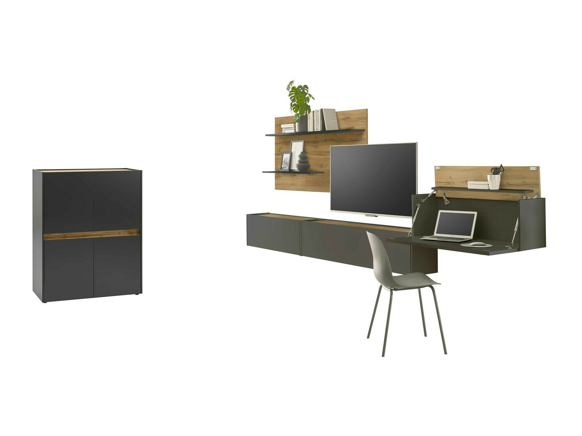 Parete attrezzata Elbsori 147 (Antracite + Quercia di Wotan)