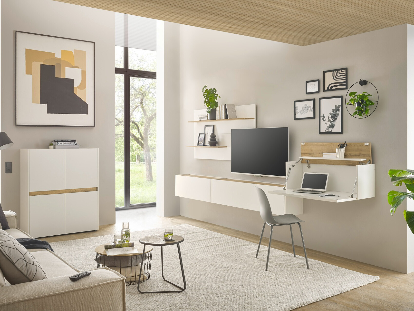 Parete attrezzata Elbsori 147 (Bianco + Quercia di Wotan)