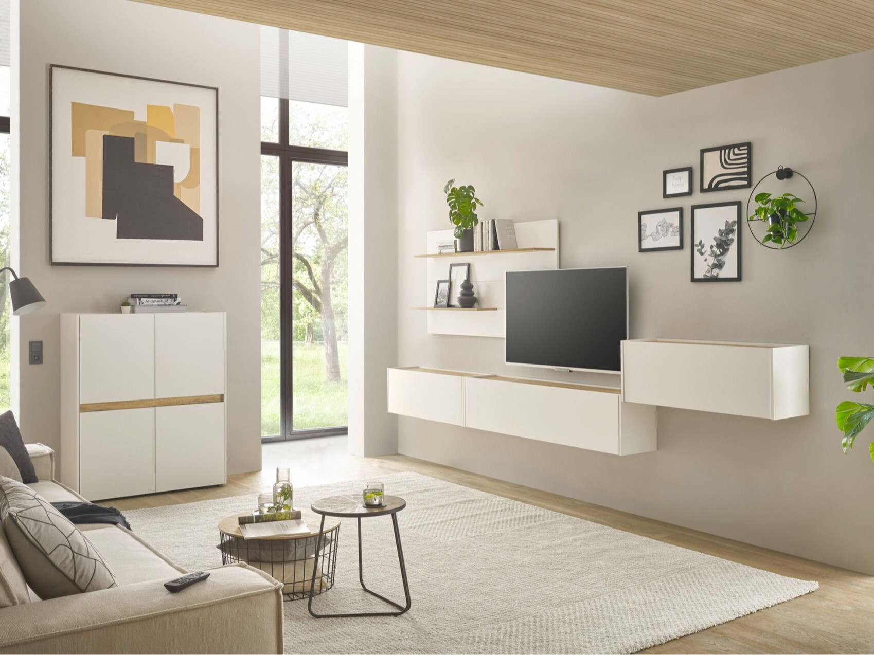 Parete attrezzata Elbsori 147 (Bianco + Quercia di Wotan)