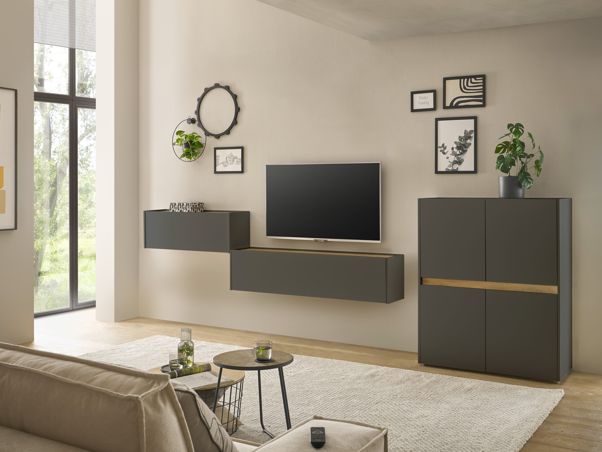 Parete attrezzata Elbsori 148 (Antracite + Quercia di Wotan)