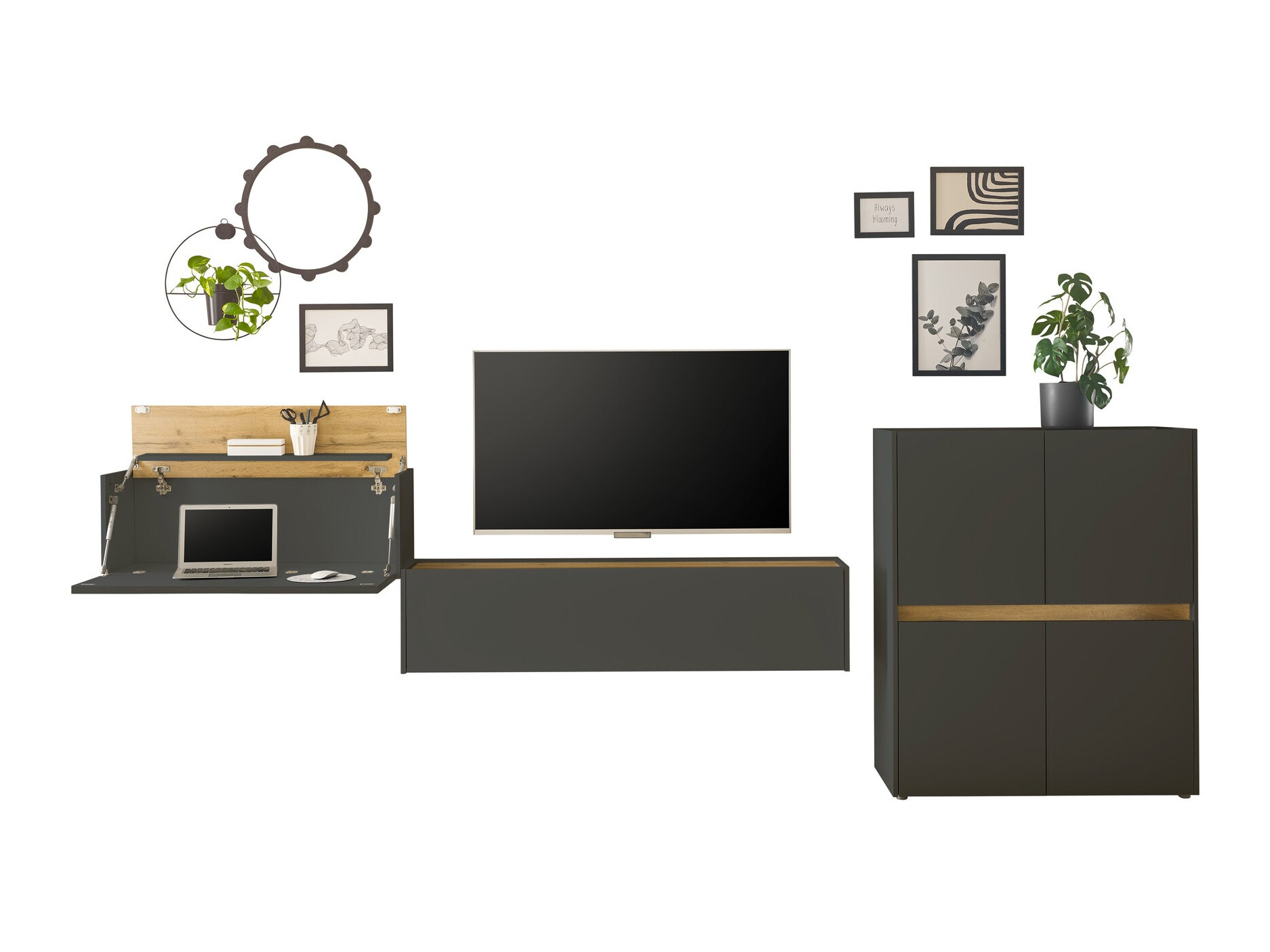 Parete attrezzata Elbsori 148 (Antracite + Quercia di Wotan)