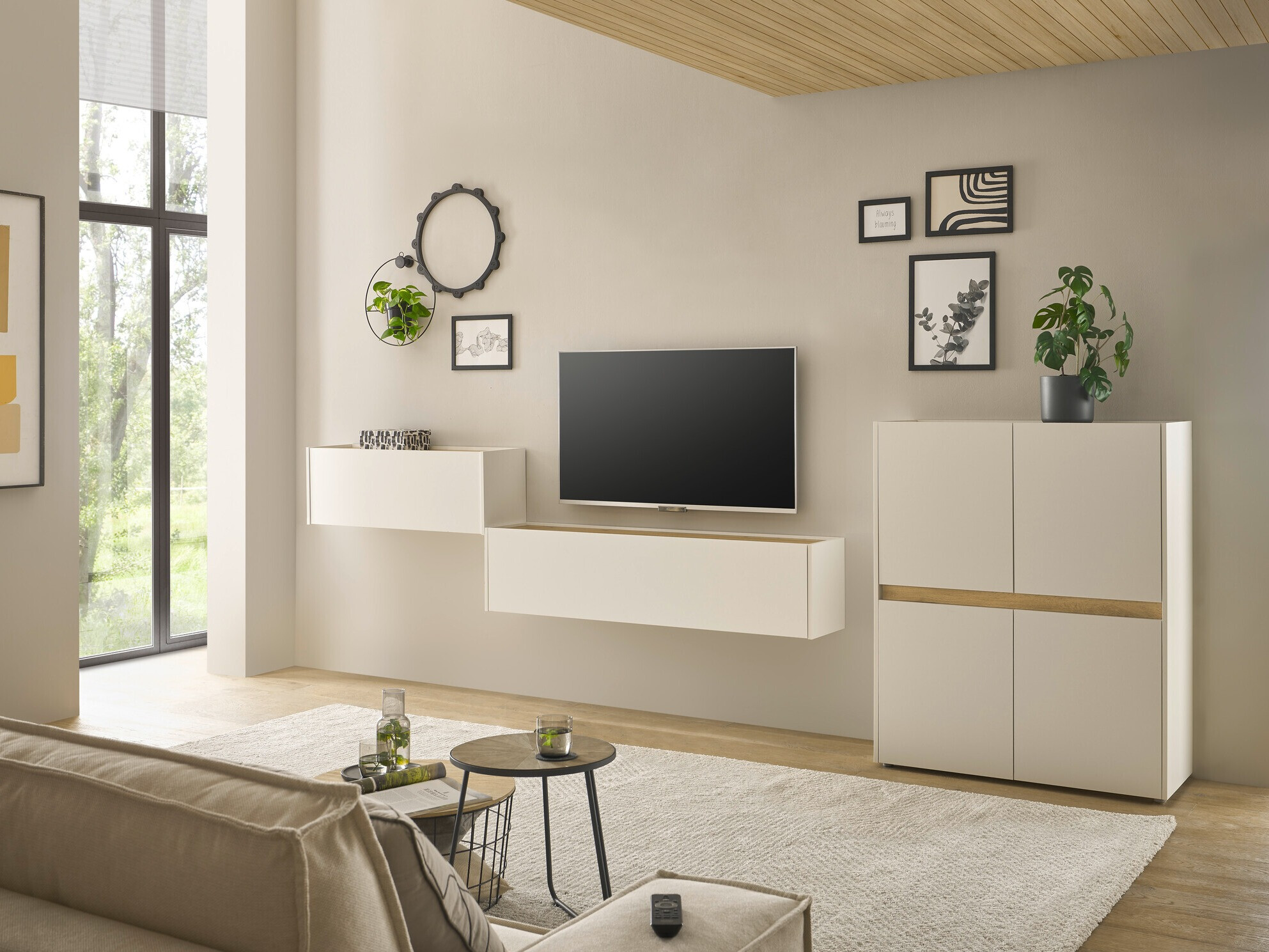 Parete attrezzata Elbsori 148 (Bianco + Quercia di Wotan)