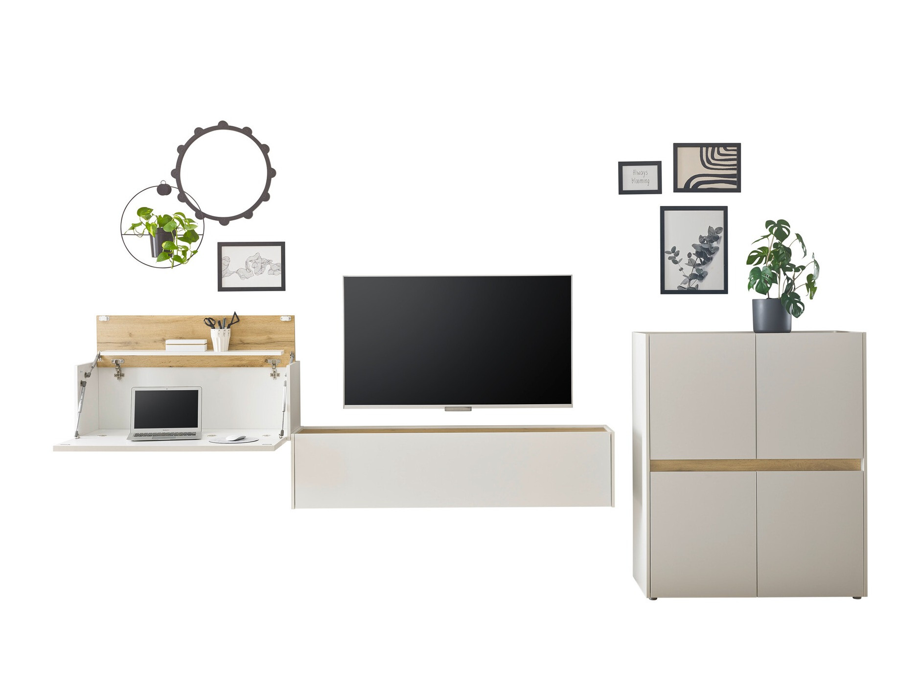 Parete attrezzata Elbsori 148 (Bianco + Quercia di Wotan)