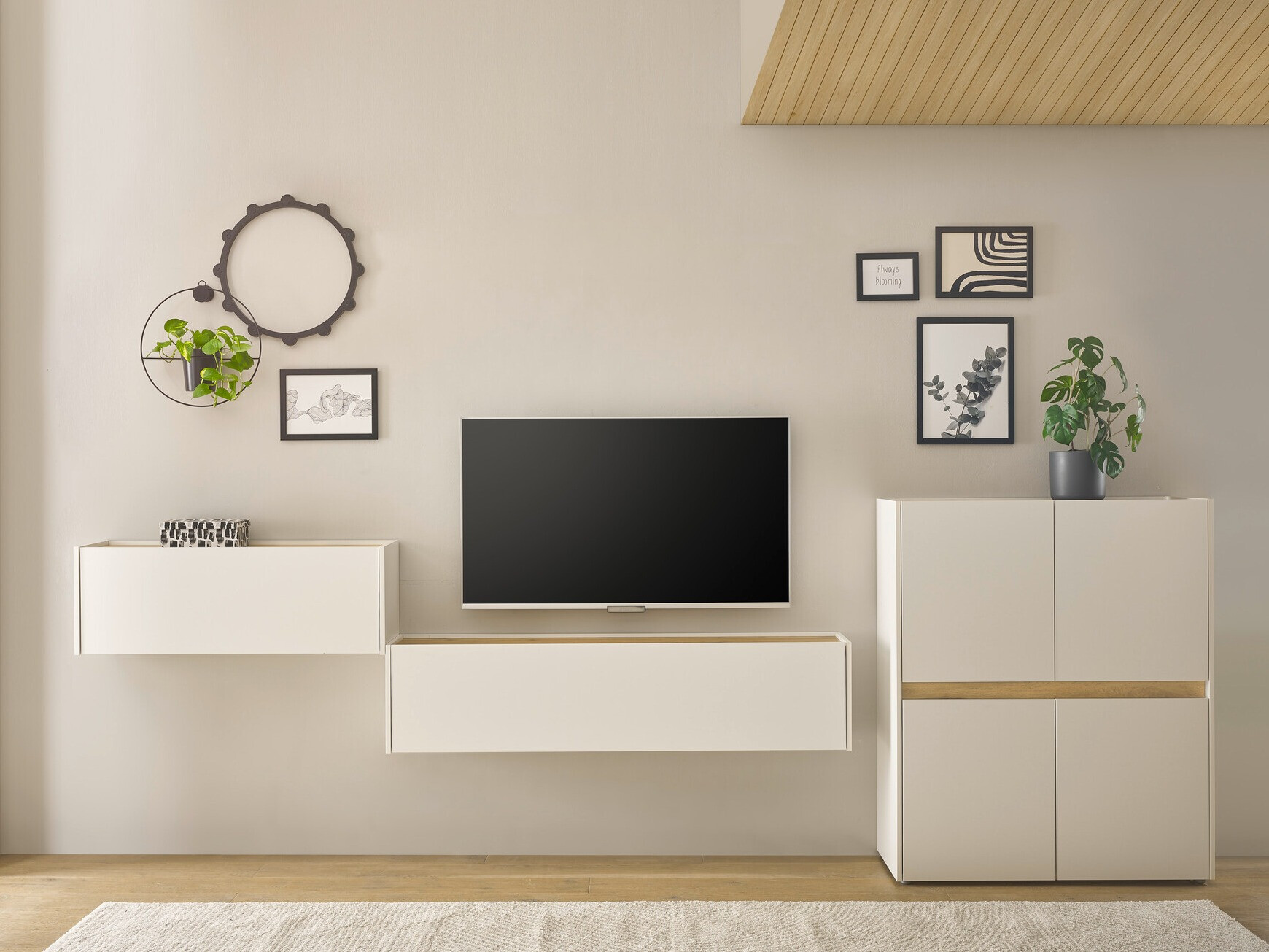 Parete attrezzata Elbsori 148 (Bianco + Quercia di Wotan)