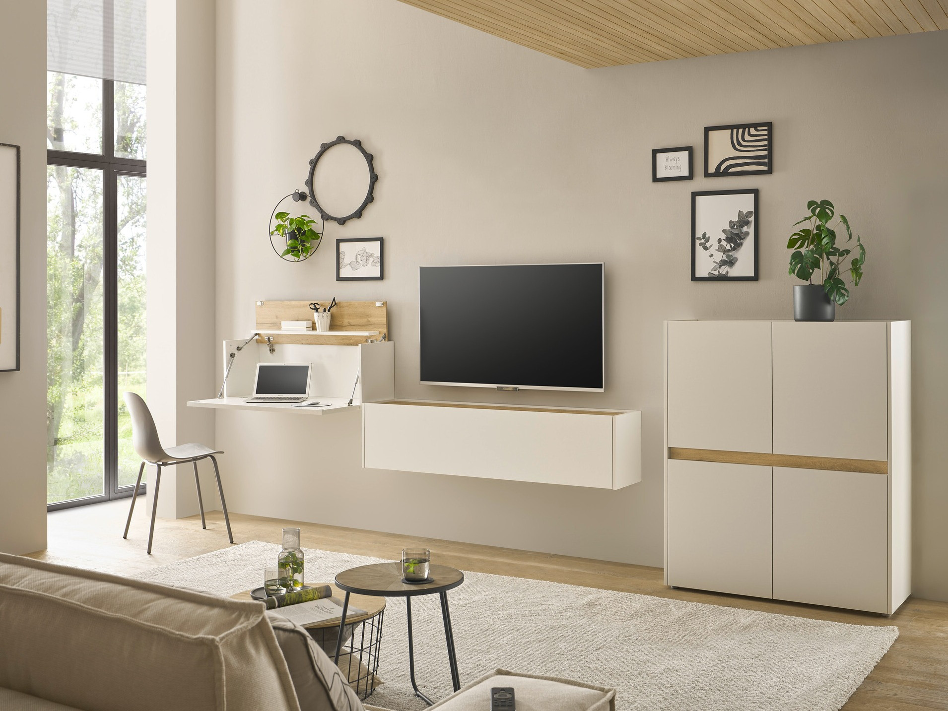 Parete attrezzata Elbsori 148 (Bianco + Quercia di Wotan)