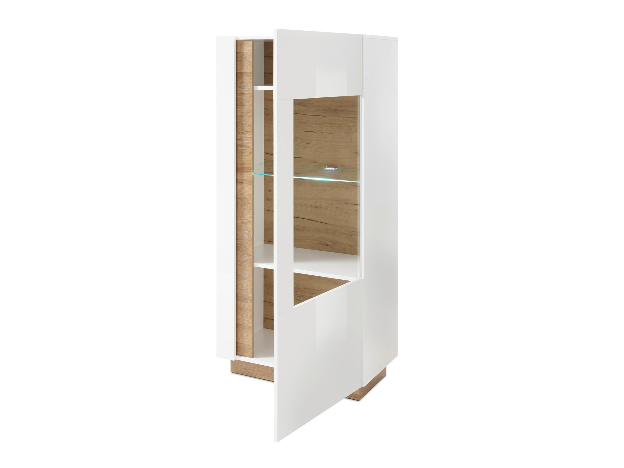 Parete attrezzata Veropho 110 (Bianco lucido + Nipote di quercia)