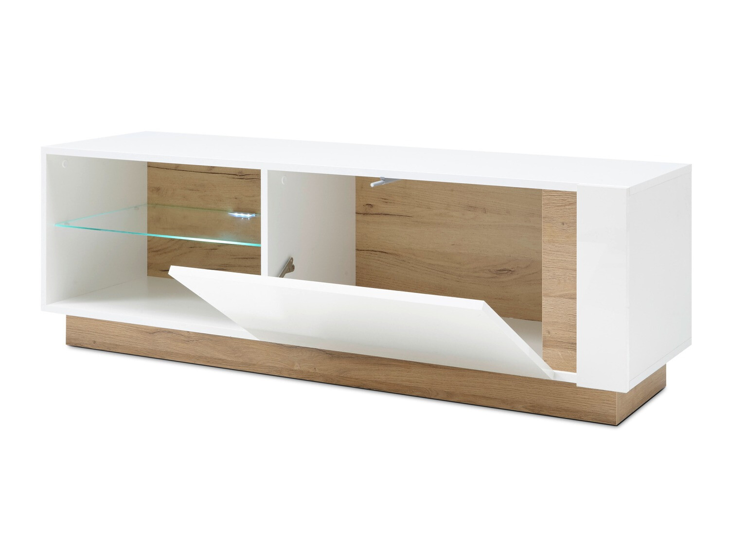 Parete attrezzata Veropho 110 (Bianco lucido + Nipote di quercia)