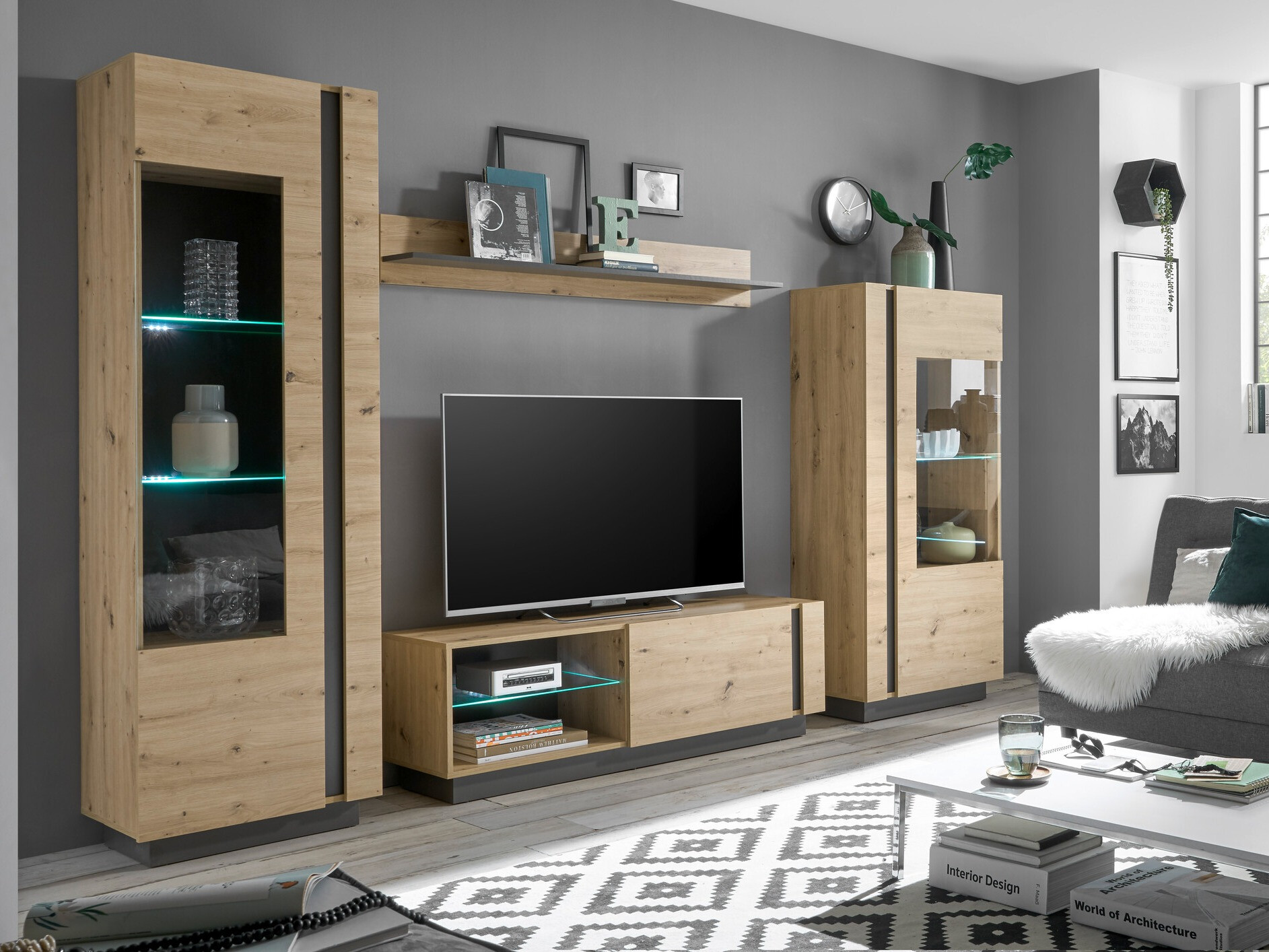 Parete attrezzata Veropho 110 (Rovere Artisan + Grafite)