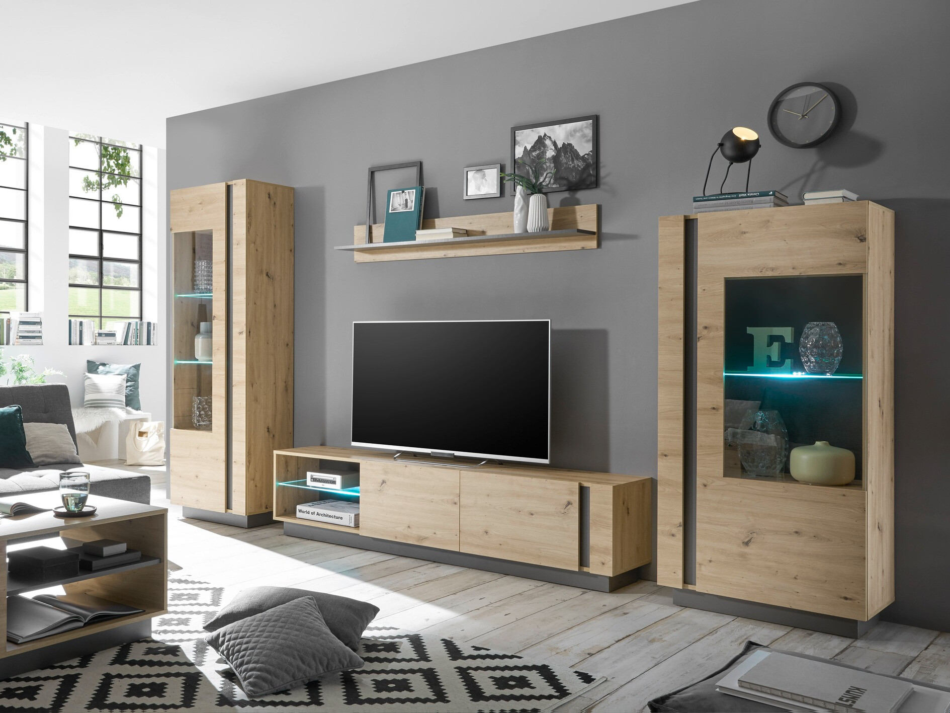 Parete attrezzata Veropho 112 (Rovere Artisan + Grafite)