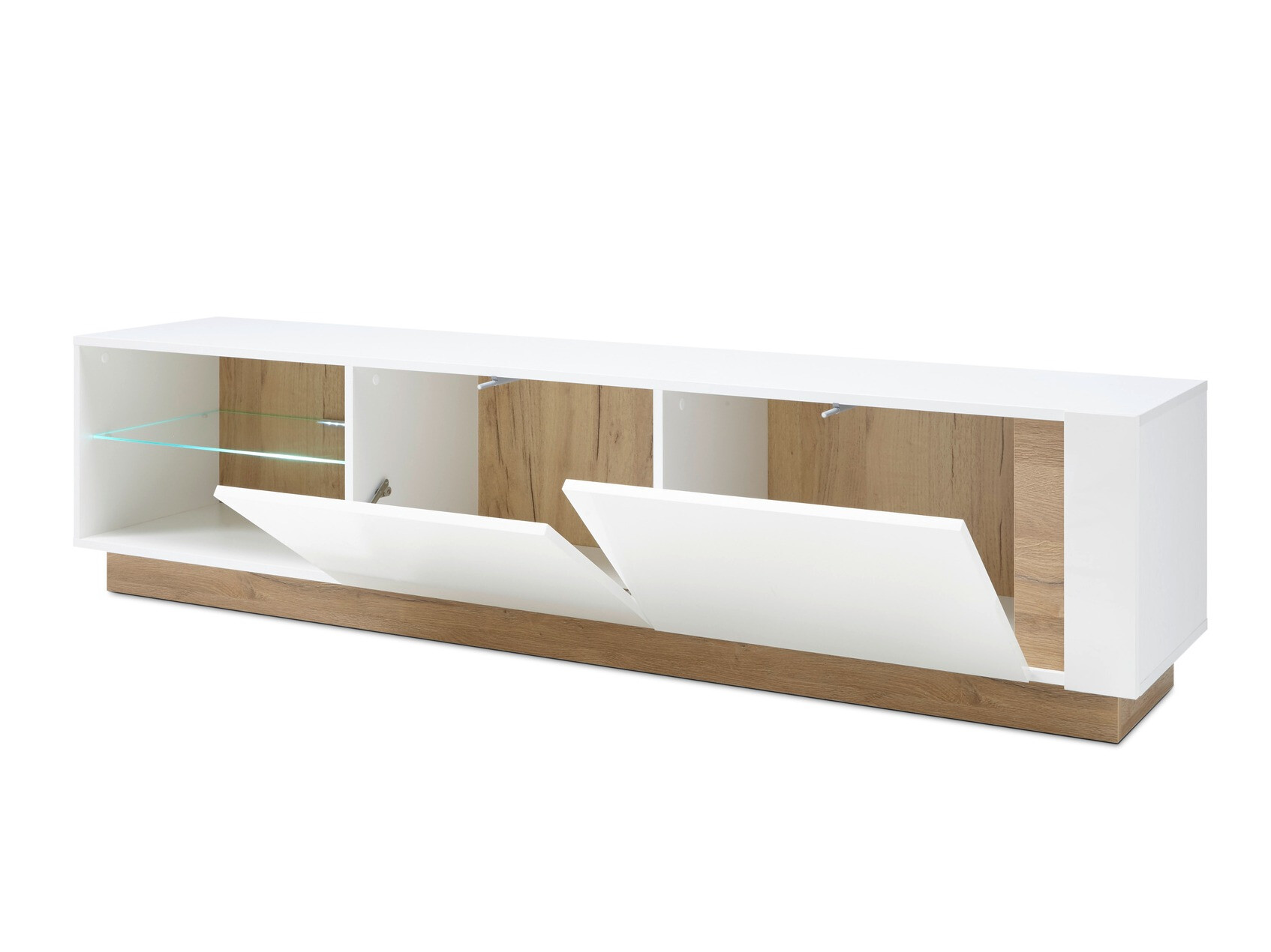 Parete attrezzata Veropho 113 (Bianco lucido + Nipote di quercia)