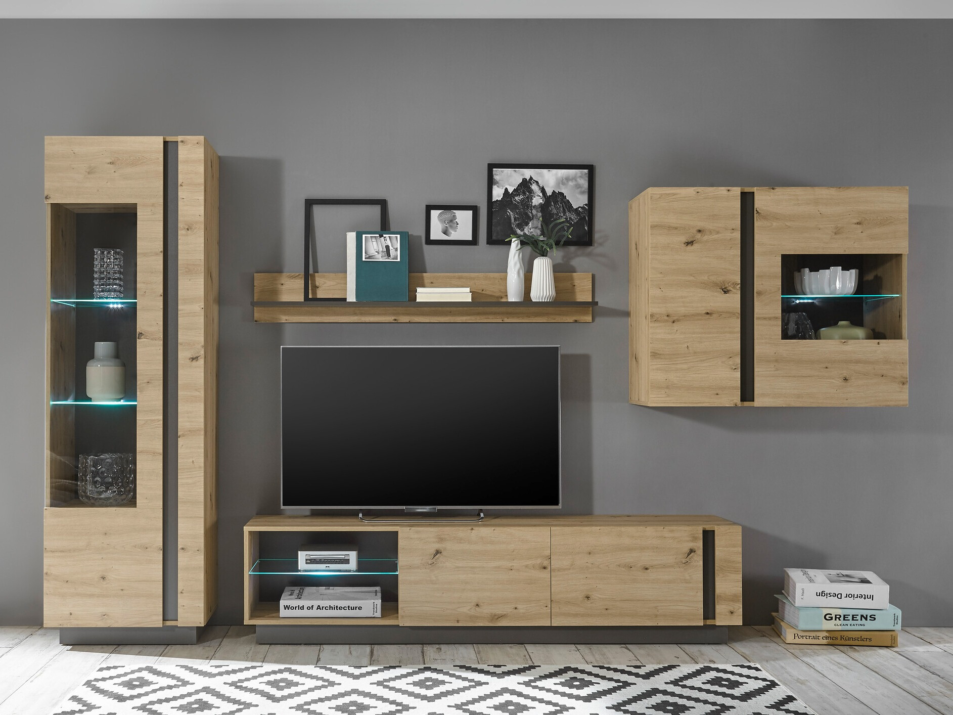 Parete attrezzata Veropho 113 (Rovere Artisan + Grafite)