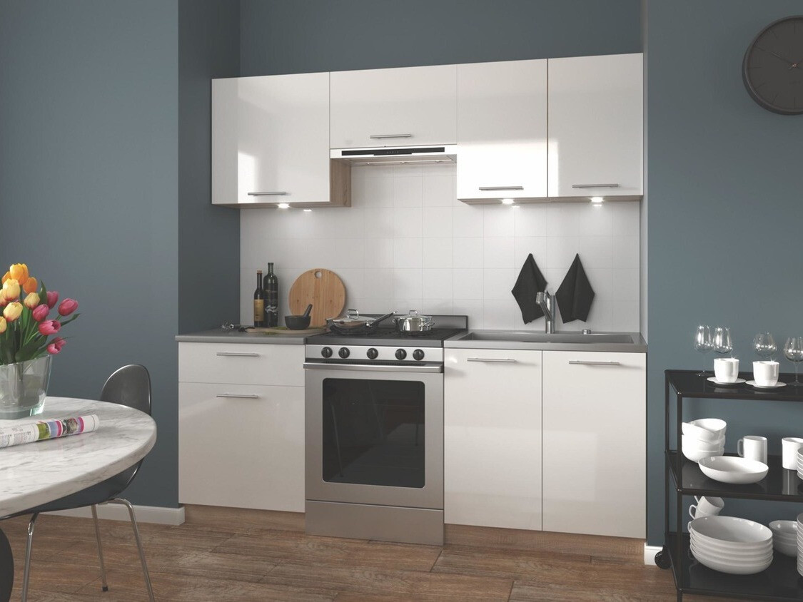 Composizione cucina Houston 857 (Bianco lucido + Sonoma quercia)