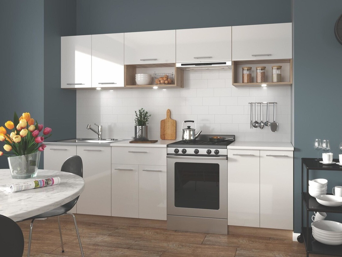 Composizione cucina Houston 858 (Bianco lucido + Sonoma quercia)