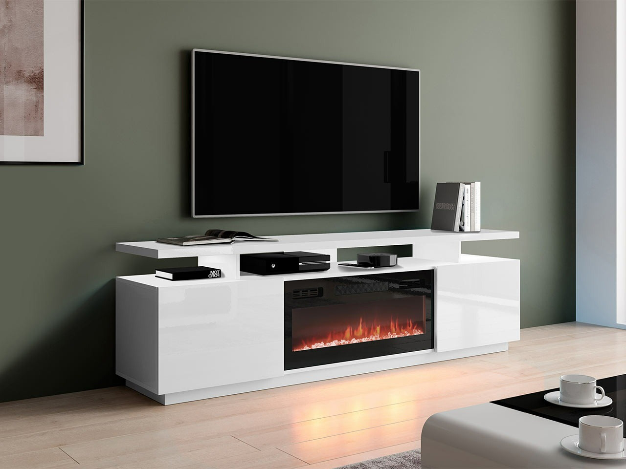 Mobile porta TV Figura I (Bianco + Bianco lucido)