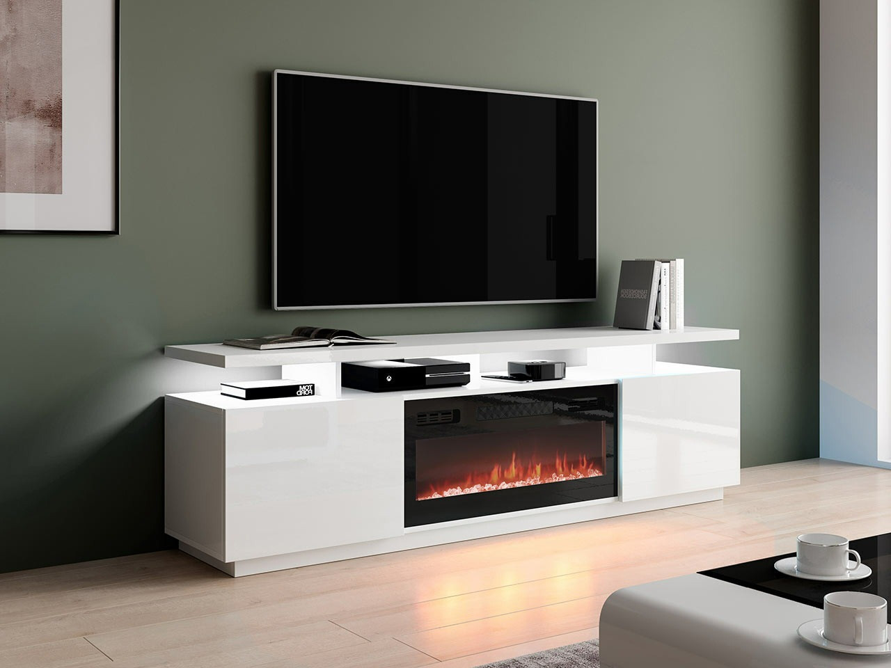 Mobile porta TV Figura I (Bianco + Bianco lucido)