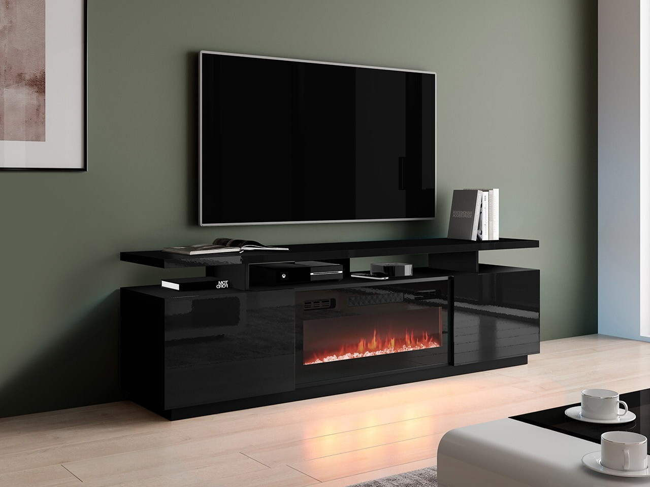 Mobile porta TV Figura I (Nero + Nero lucido)