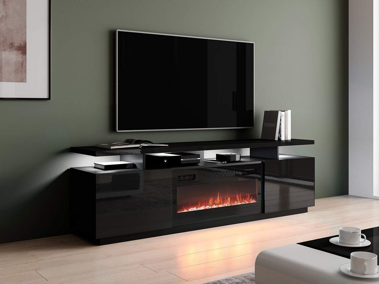 Mobile porta TV Figura I (Nero + Nero lucido)