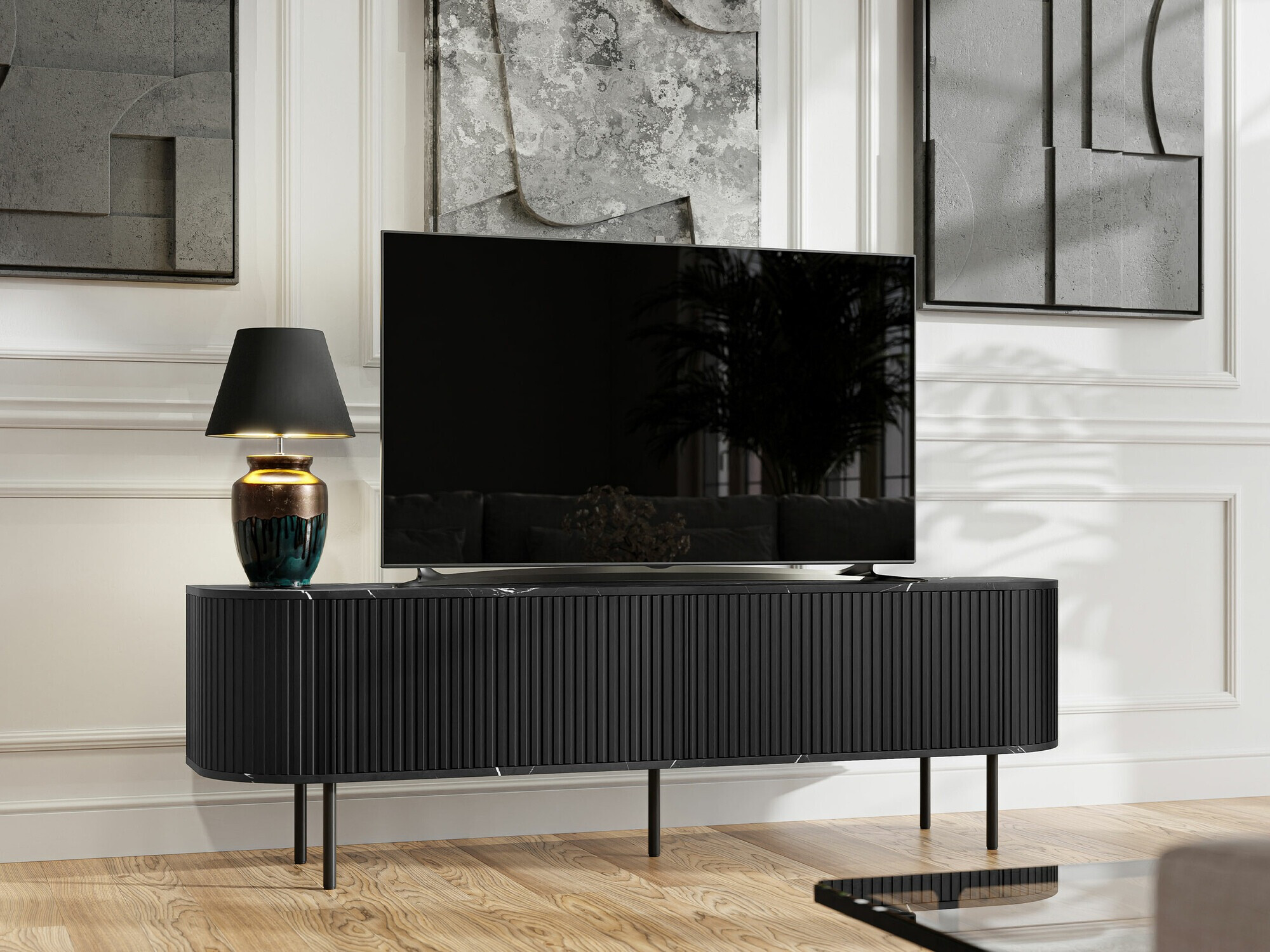 Mobile porta TV Charlotte 196 (Marmo nero + Nero)
