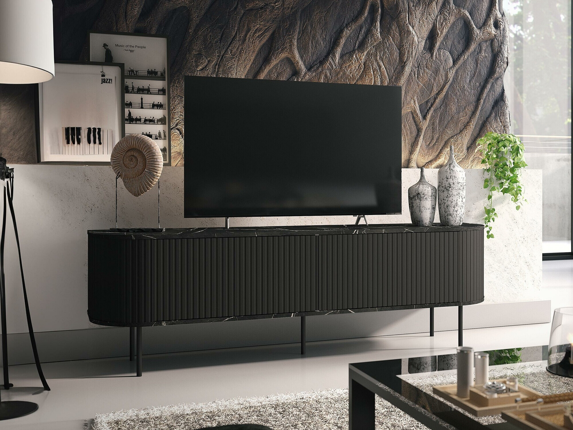 Mobile porta TV Charlotte 196 (Marmo nero + Nero)