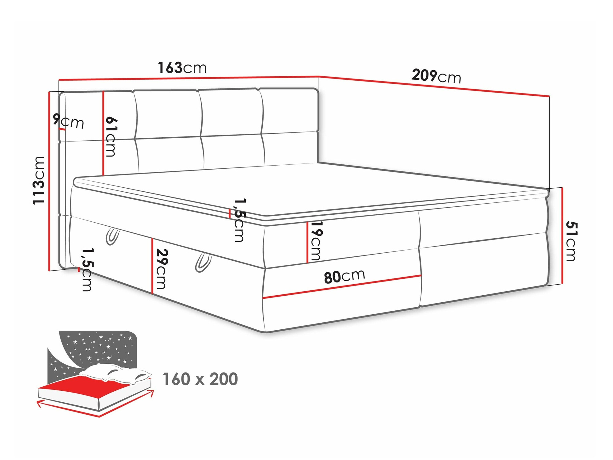 Letto continentale ComfiDream Nivina (Curio 93)