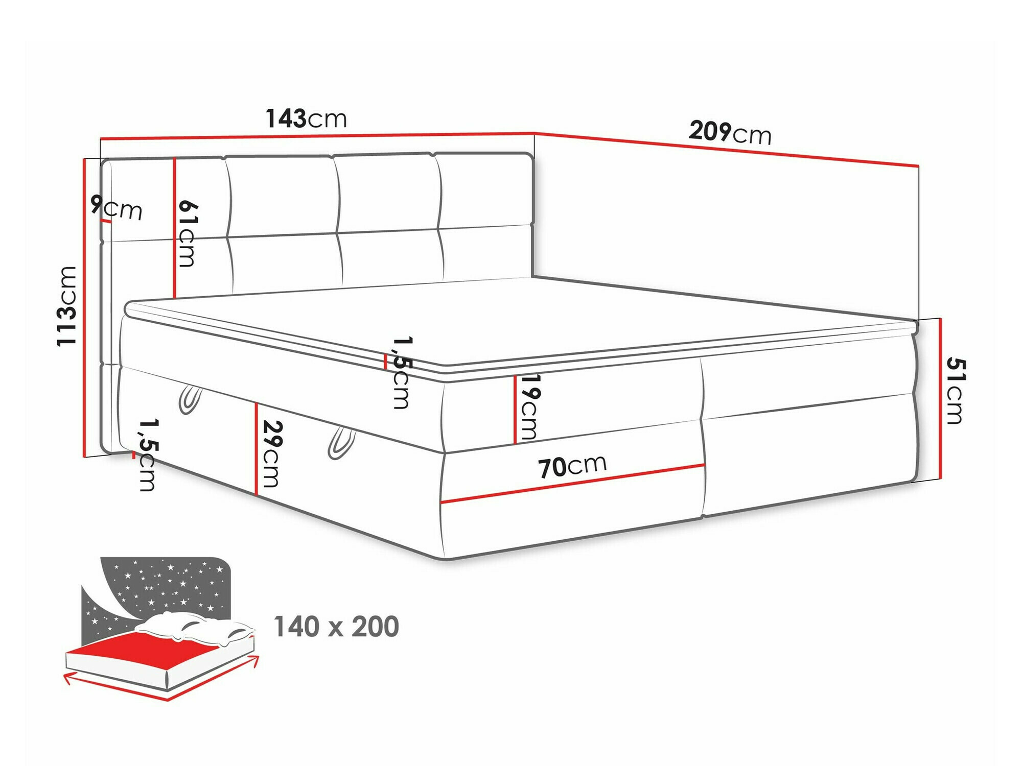 Letto continentale ComfiDream Nivina (Curio 99)