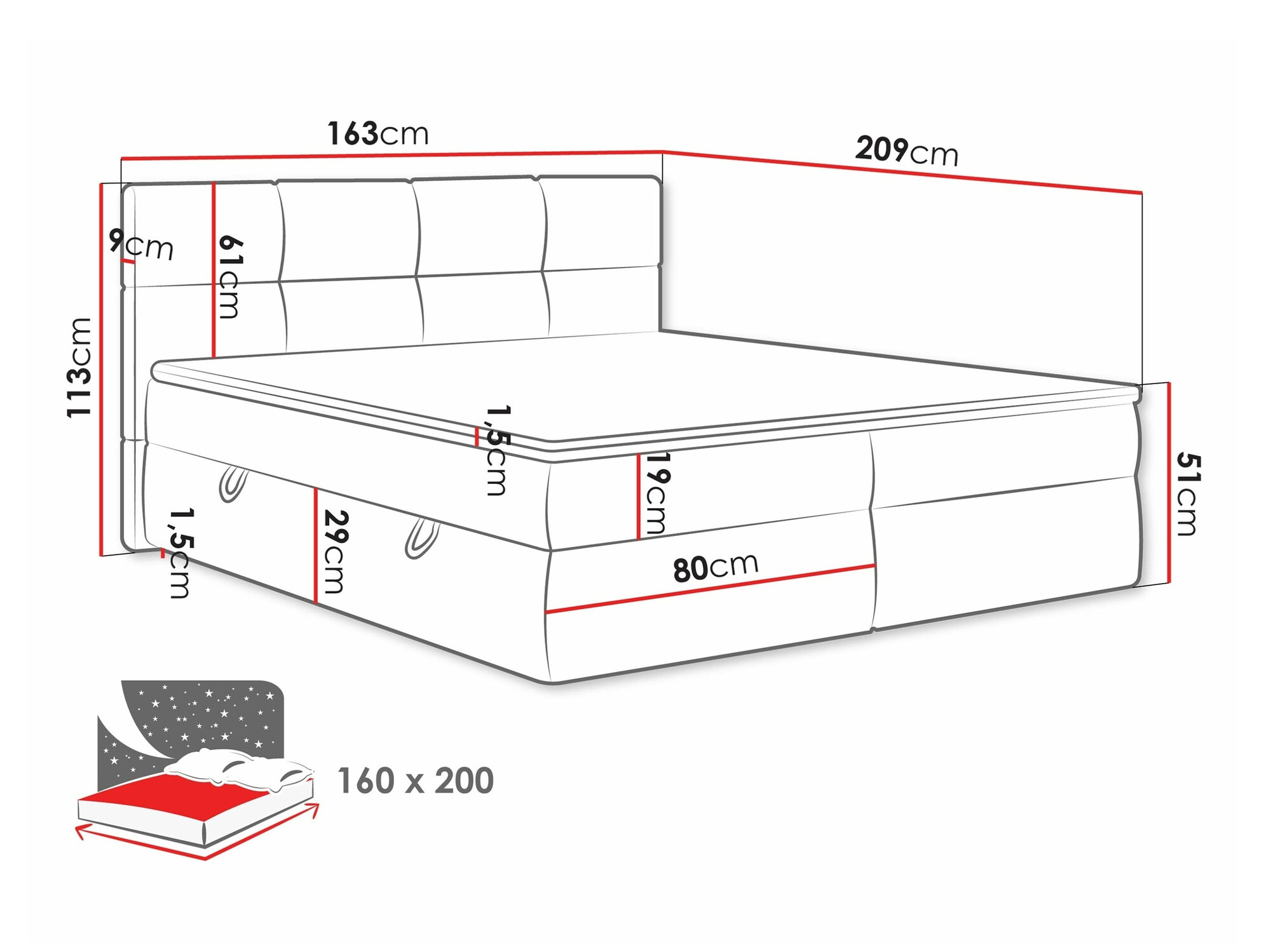 Letto continentale ComfiDream Nivina (Curio 99)