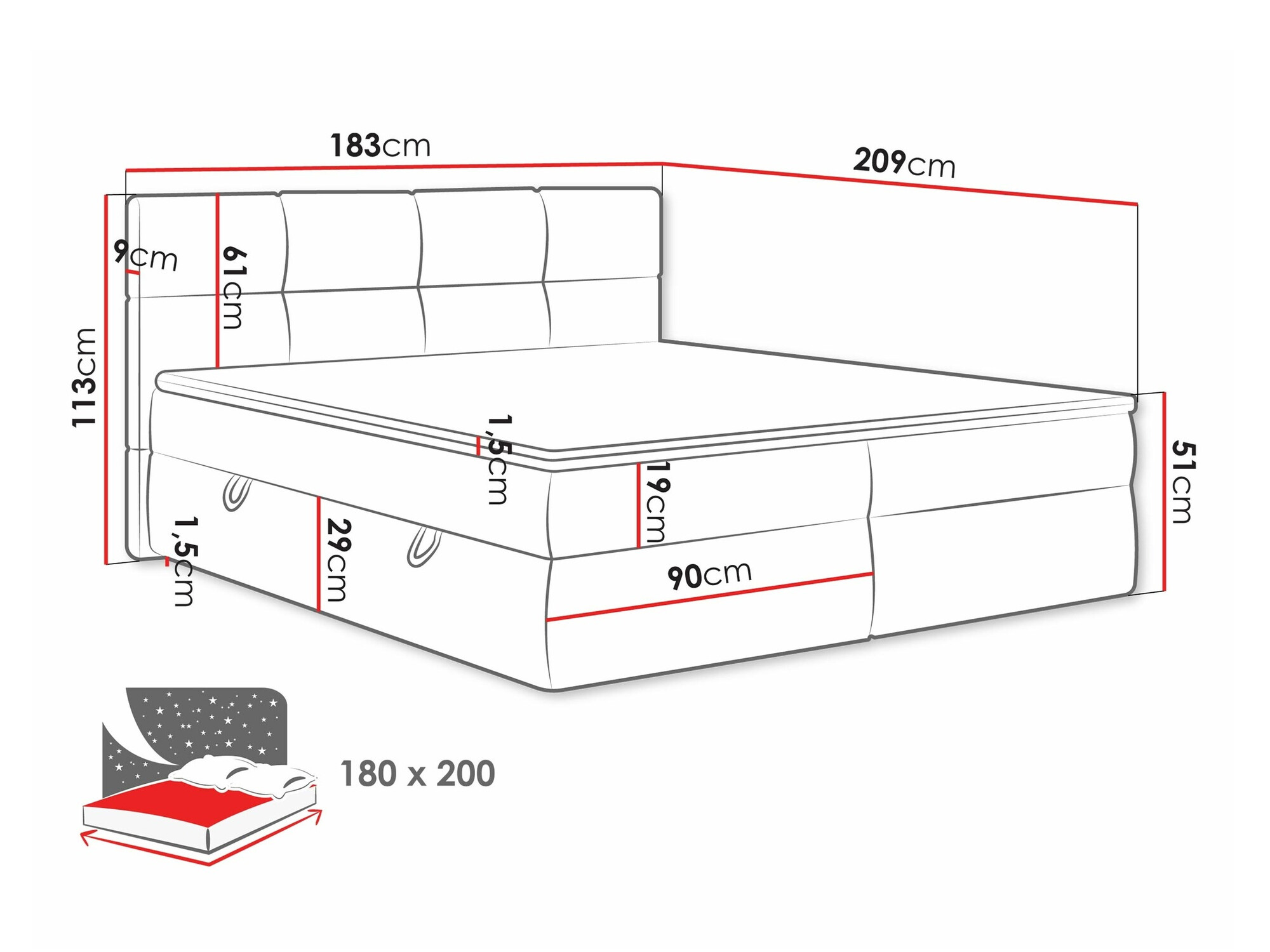 Letto continentale ComfiDream Nivina (Curio 99)