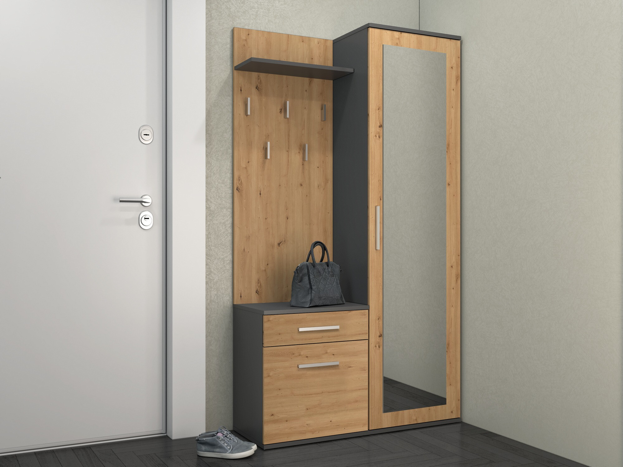 Set arredo da corridoio Mandeville 126 (Rovere Artisan + Antracite)