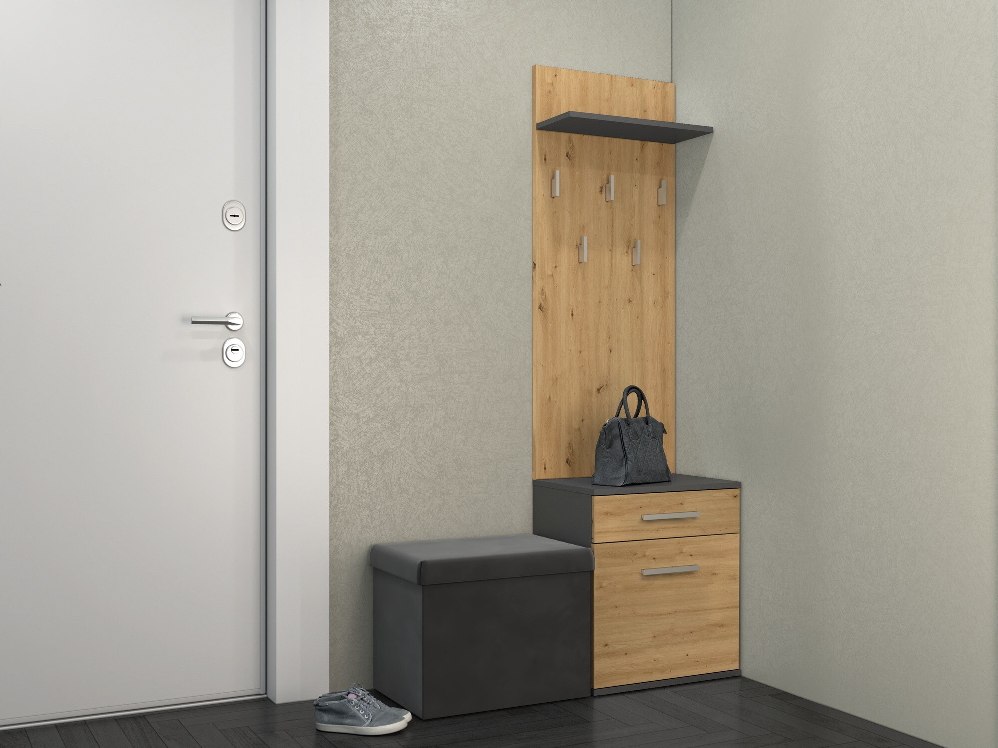 Set arredo da corridoio Mandeville 129 (Rovere Artisan + Antracite)