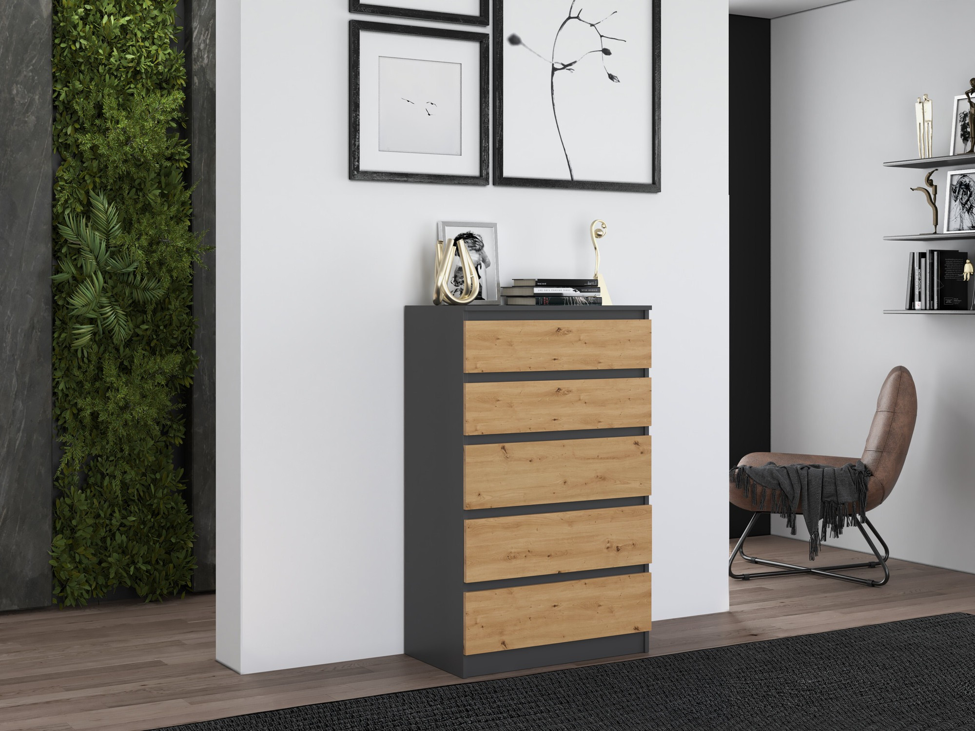 Cassettiera Elbvelu 104 (Antracite + Rovere Artisan)