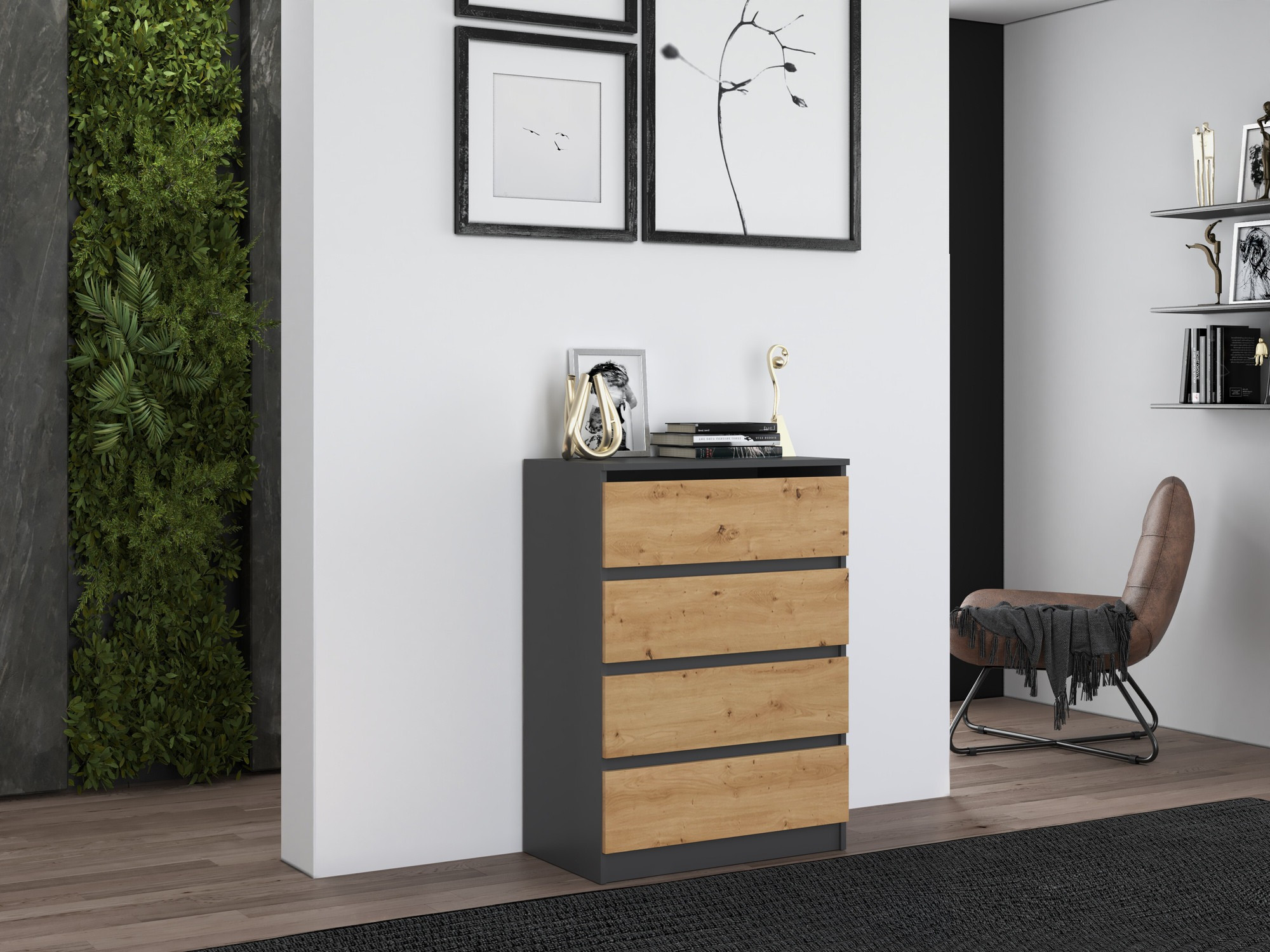 Cassettiera Elbvelu 105 (Antracite + Rovere Artisan)