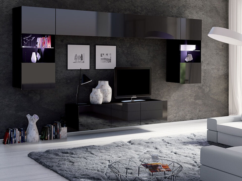 Set mobili soggiorno Tivdalu 106 (Nero)